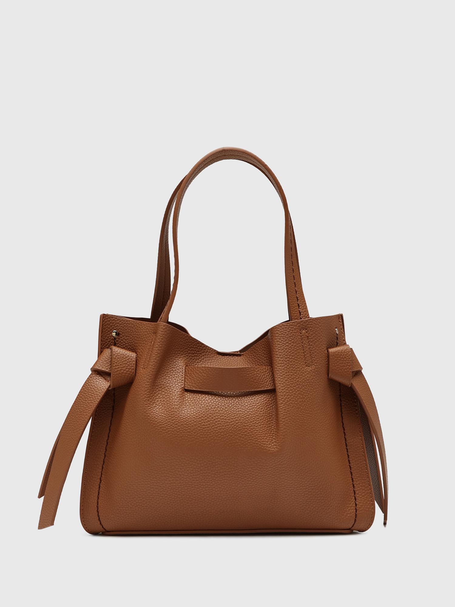 Felce Women Satchel Bag With Detachable Strap - Brown (M)