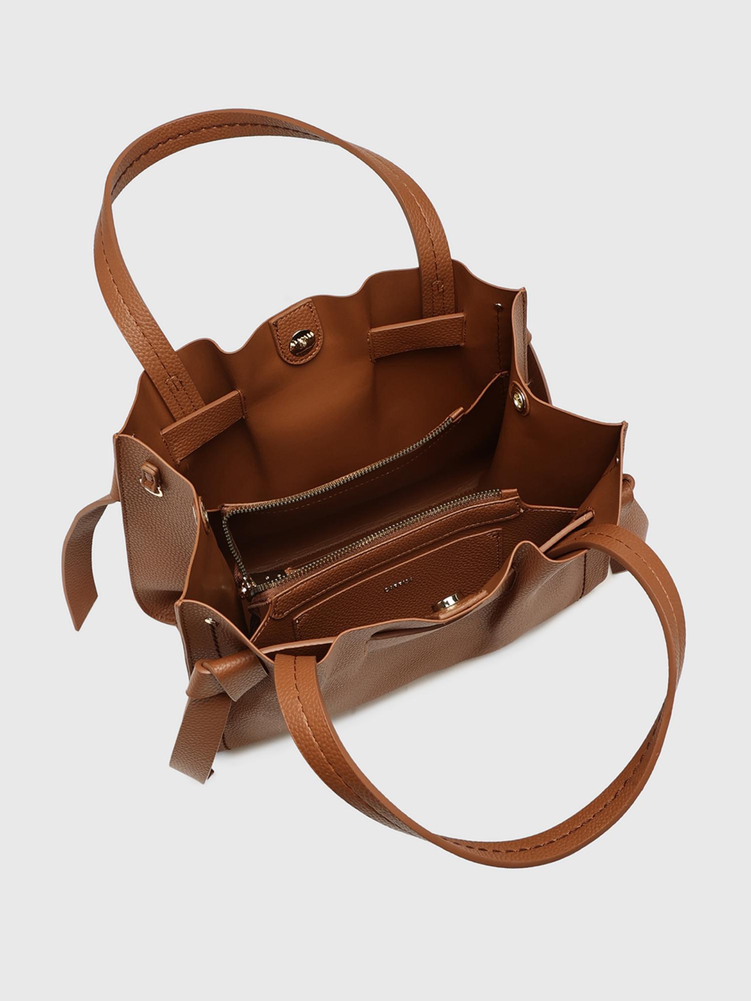 Felce Women Satchel Bag With Detachable Strap - Brown (M)