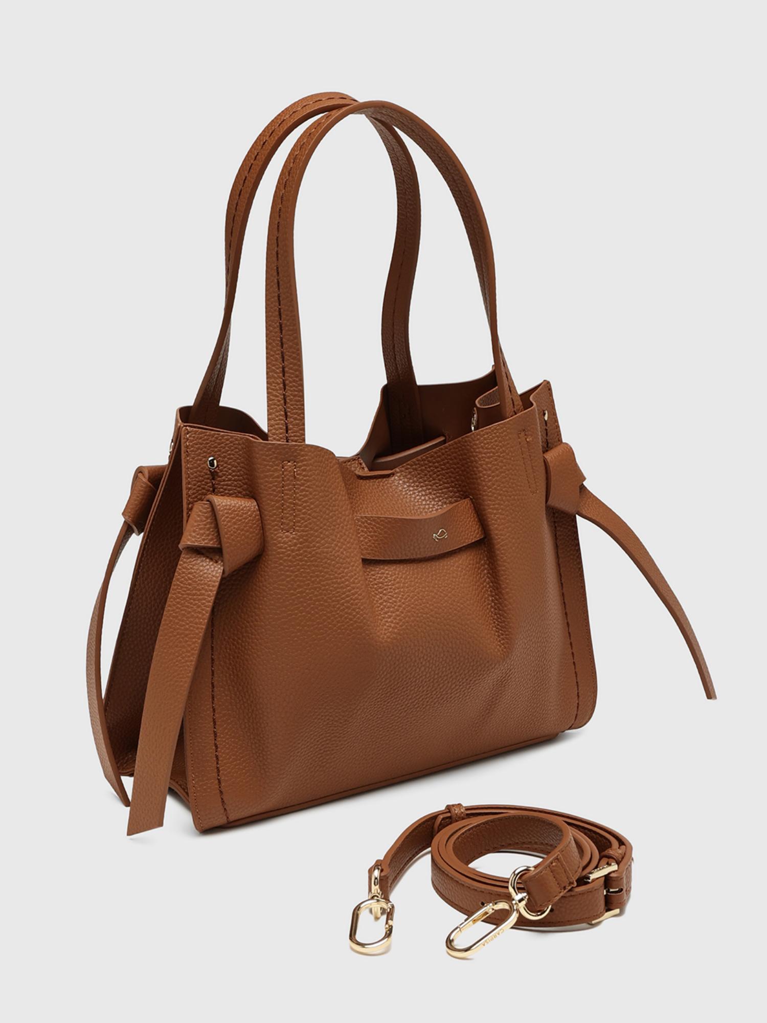 Felce Women Satchel Bag With Detachable Strap - Brown (M)