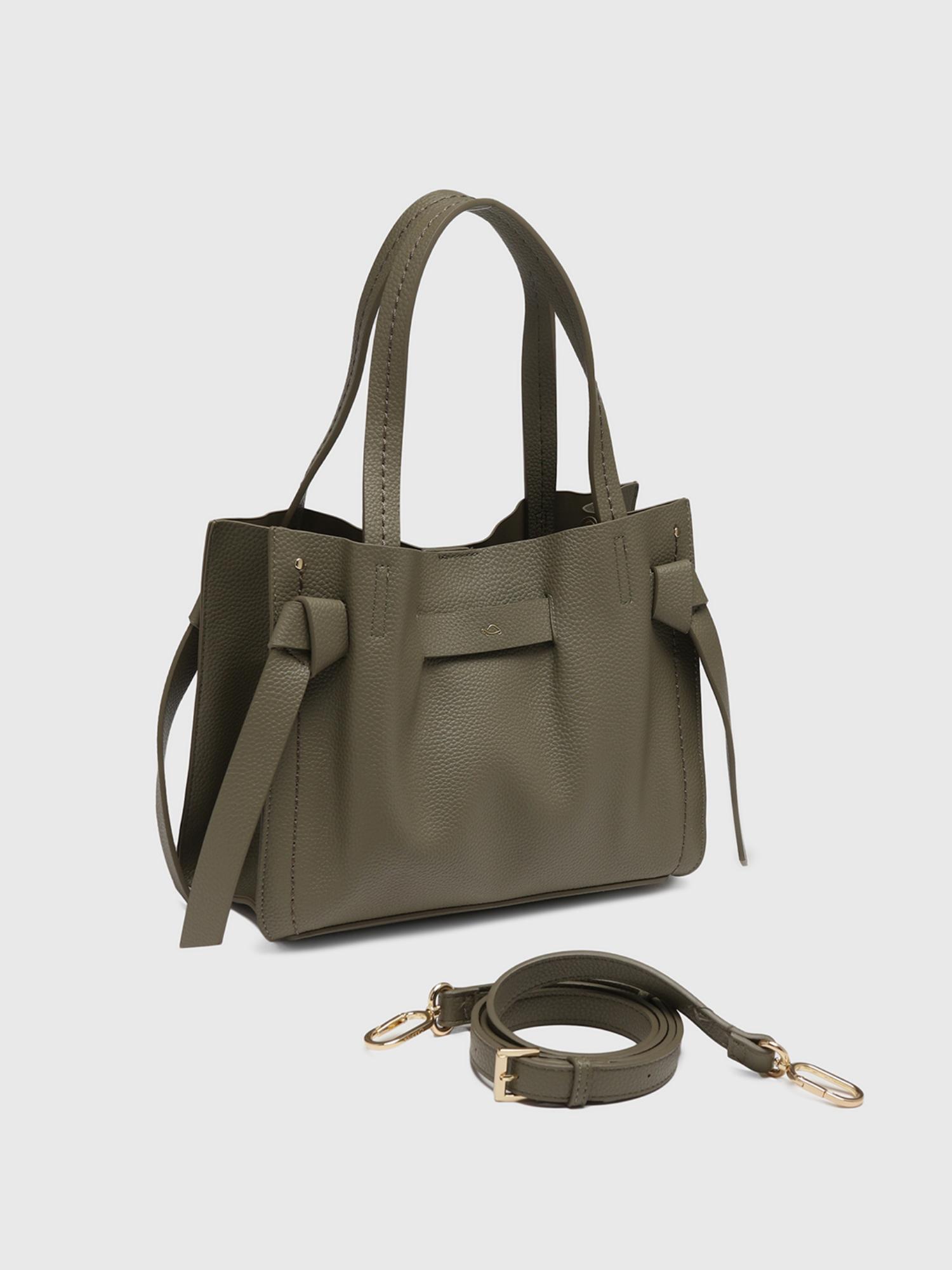 Felce Women Satchel Bag With Detachable Strap - Olive (M)