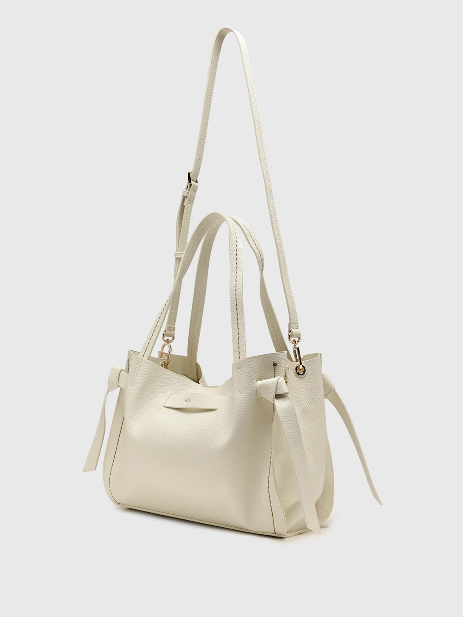Felce Women Tote Bag With Detachable Strap - Off White (L)
