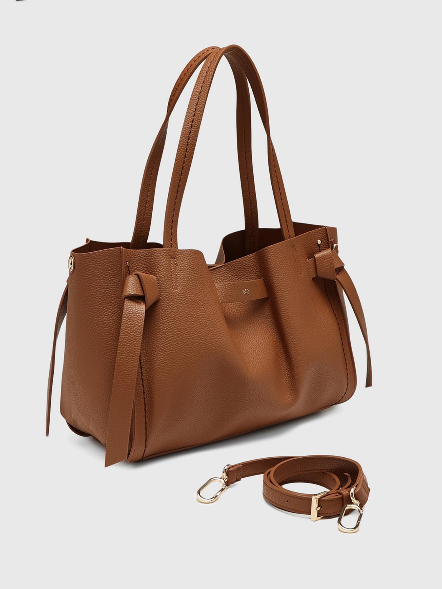 Felce Women Tote Bag With Detachable Strap - Brown (L)