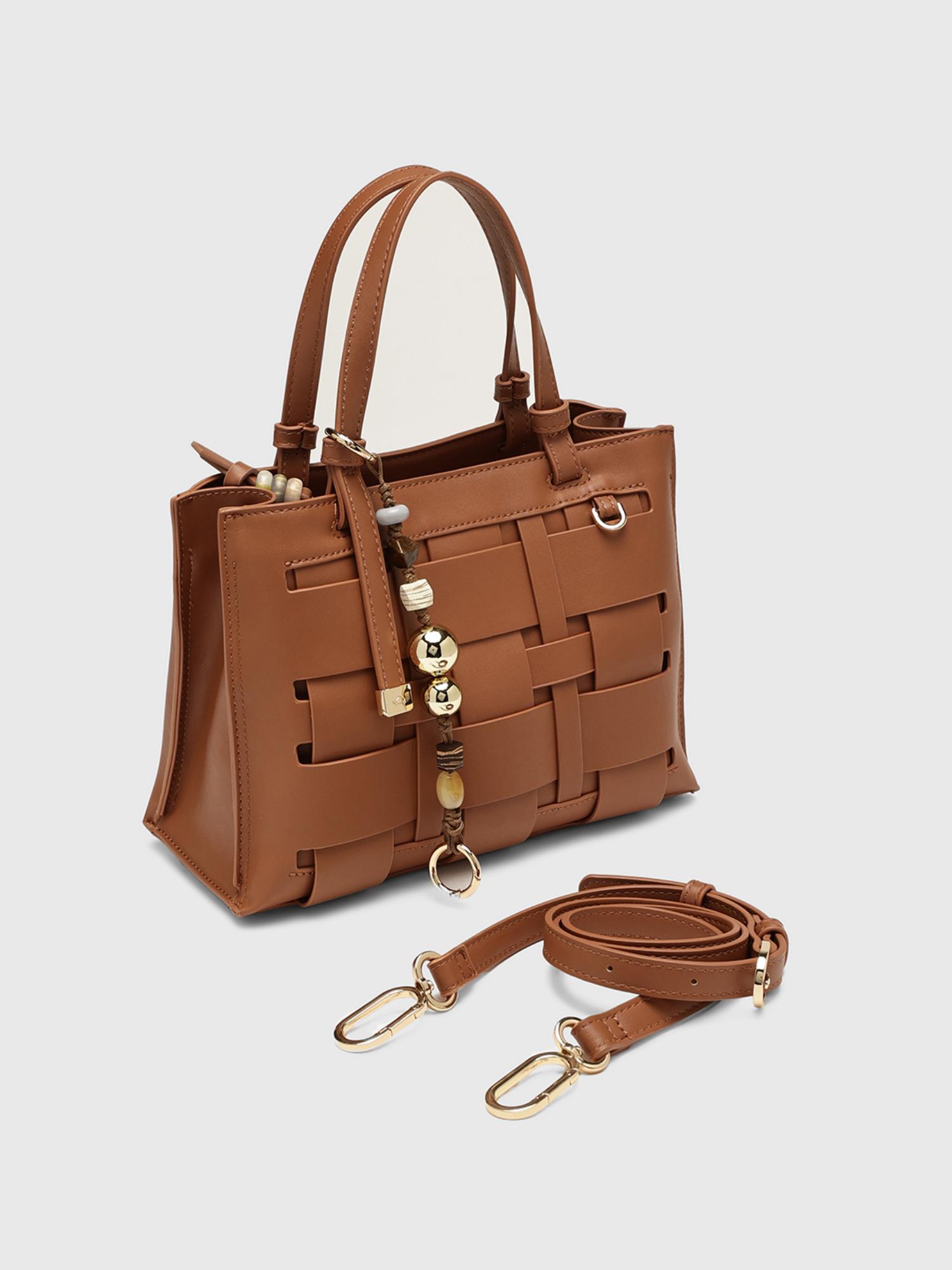 Anturio Women Satchel Bag With Detachable Strap - Brown (M)