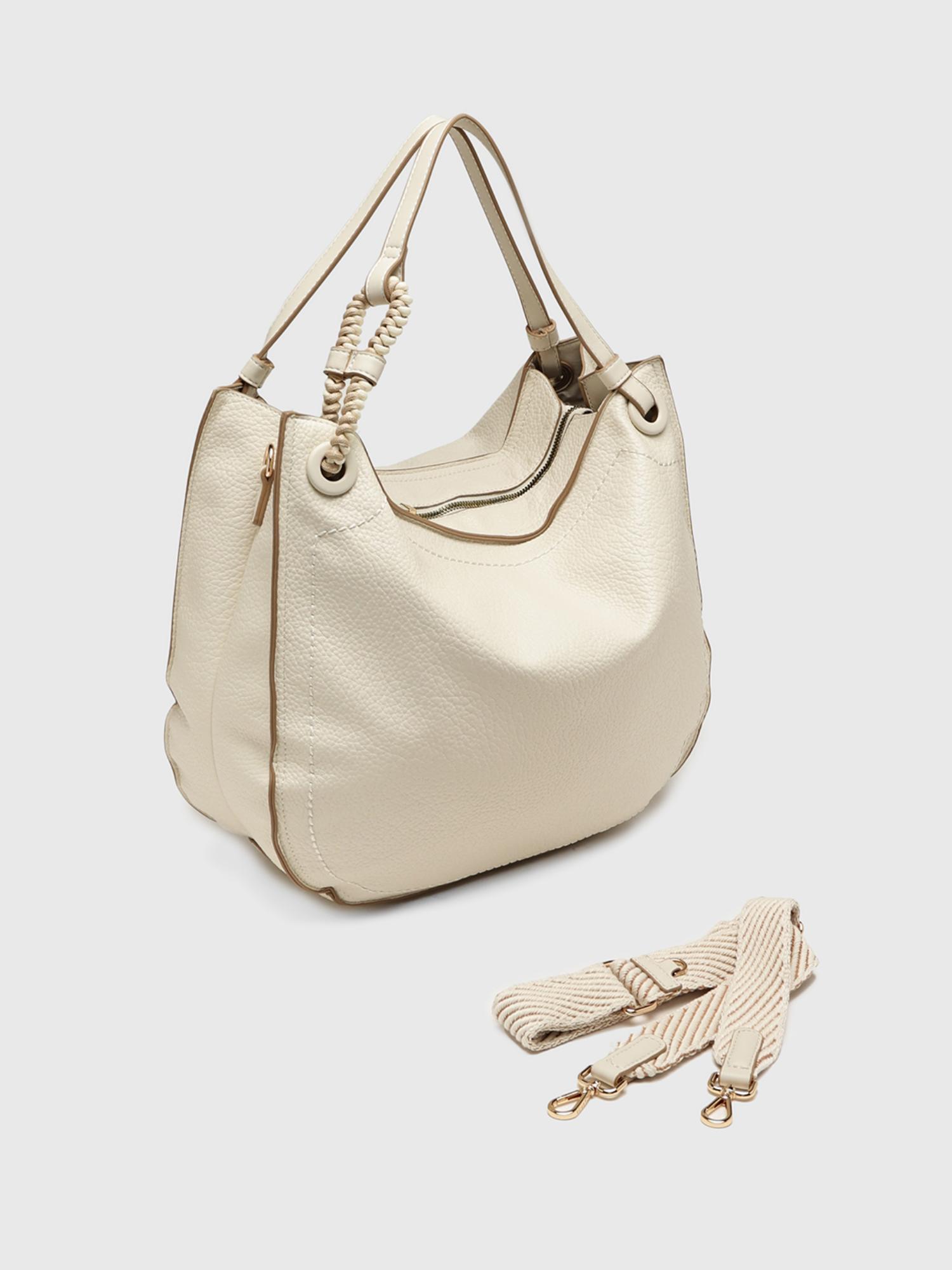 Ginestra Women Handbag With Detachable Strap - Off White (L)