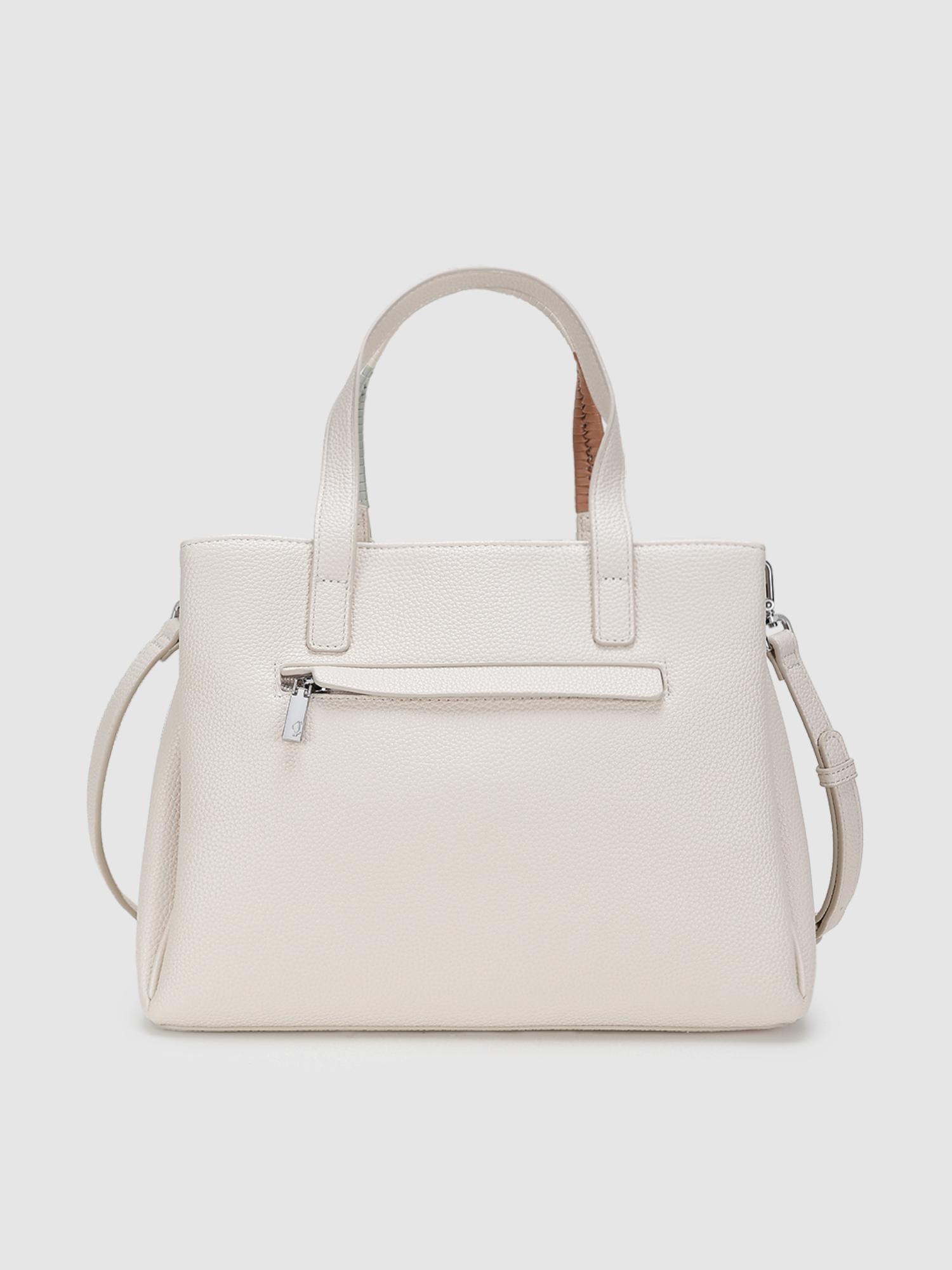 Lucille Women Satchel Bag With Detachable Strap & Pouch - Off White (M)