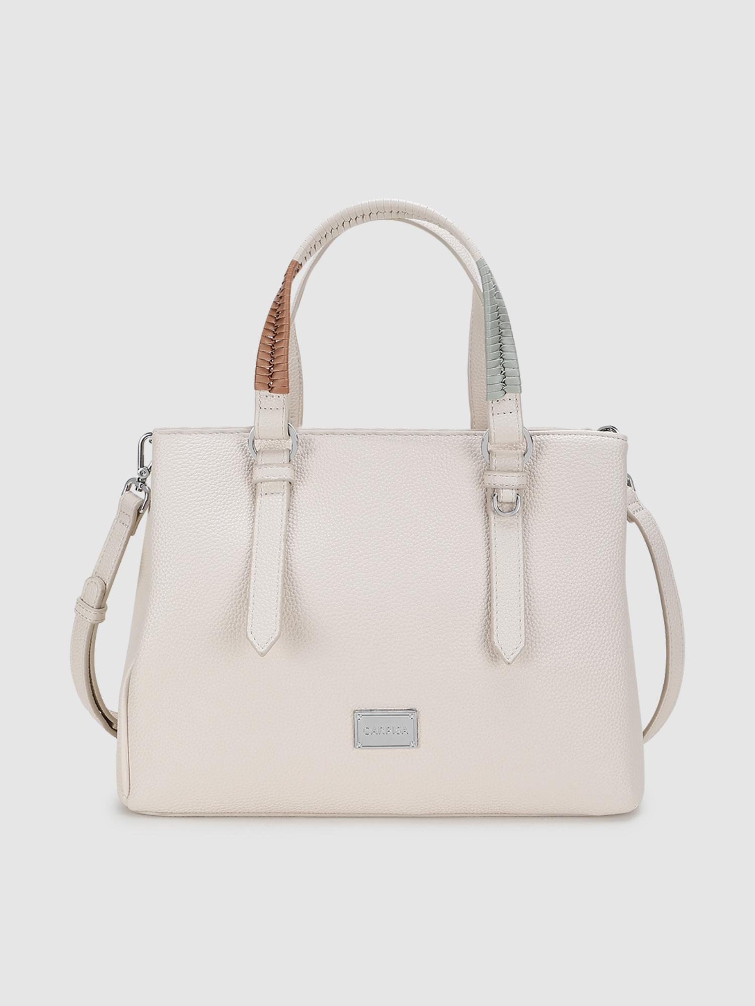 Lucille Women Satchel Bag With Detachable Strap & Pouch - Off White (M)