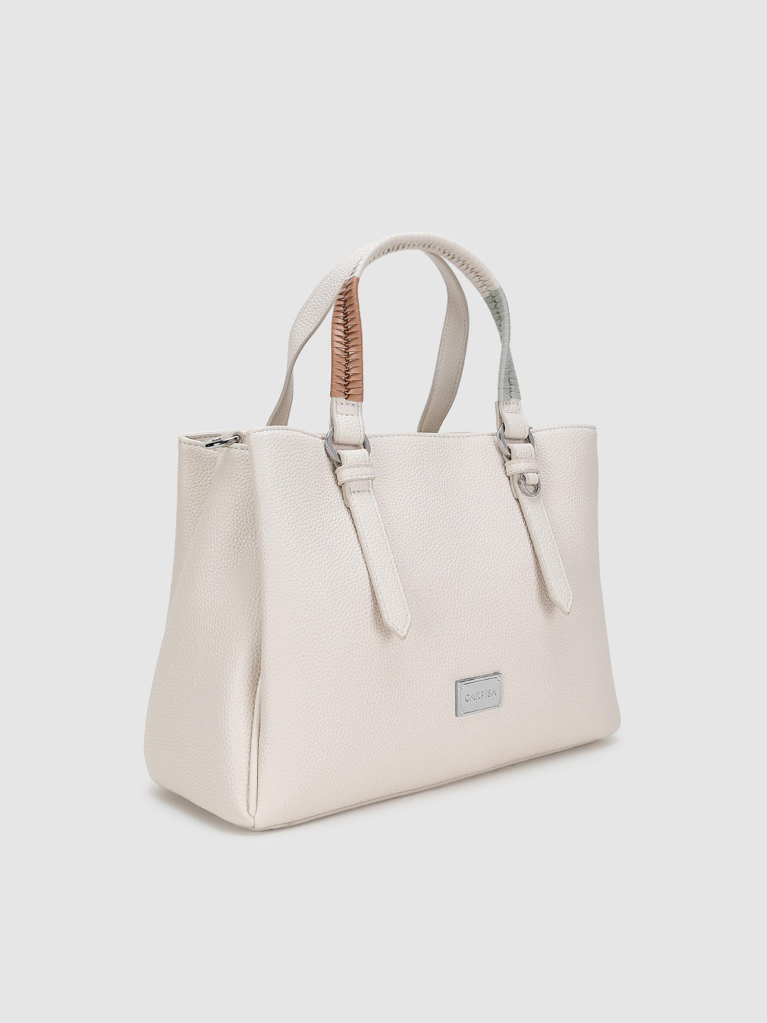 Lucille Women Satchel Bag With Detachable Strap & Pouch - Off White (M)