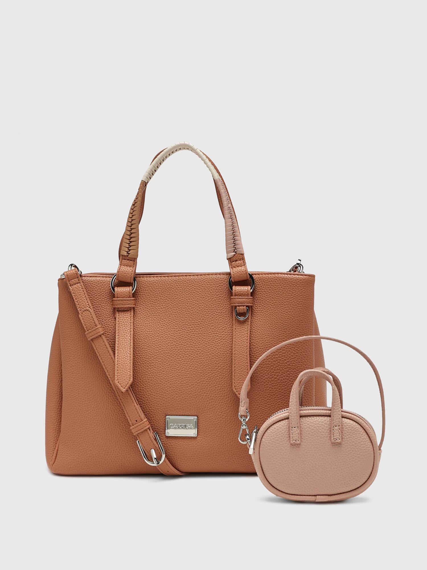 Lucille Women Satchel Bag With Detachable Strap & Pouch - Orange (M)