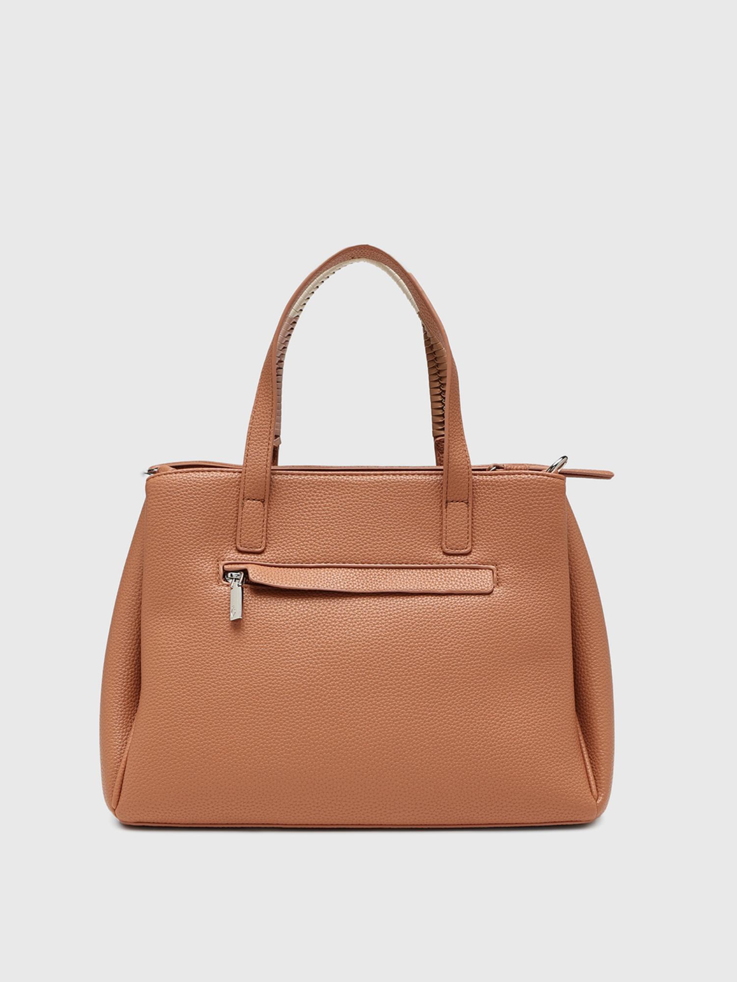 Lucille Women Satchel Bag With Detachable Strap & Pouch - Orange (M)