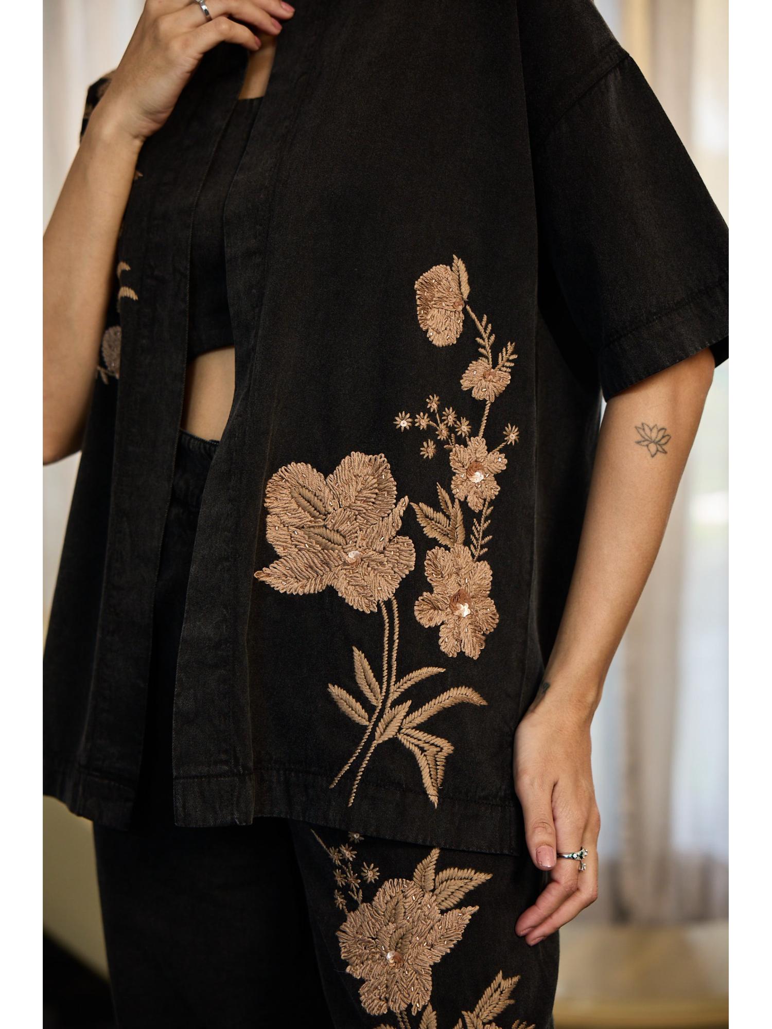 Claudy Black Thread Work Top with Pant