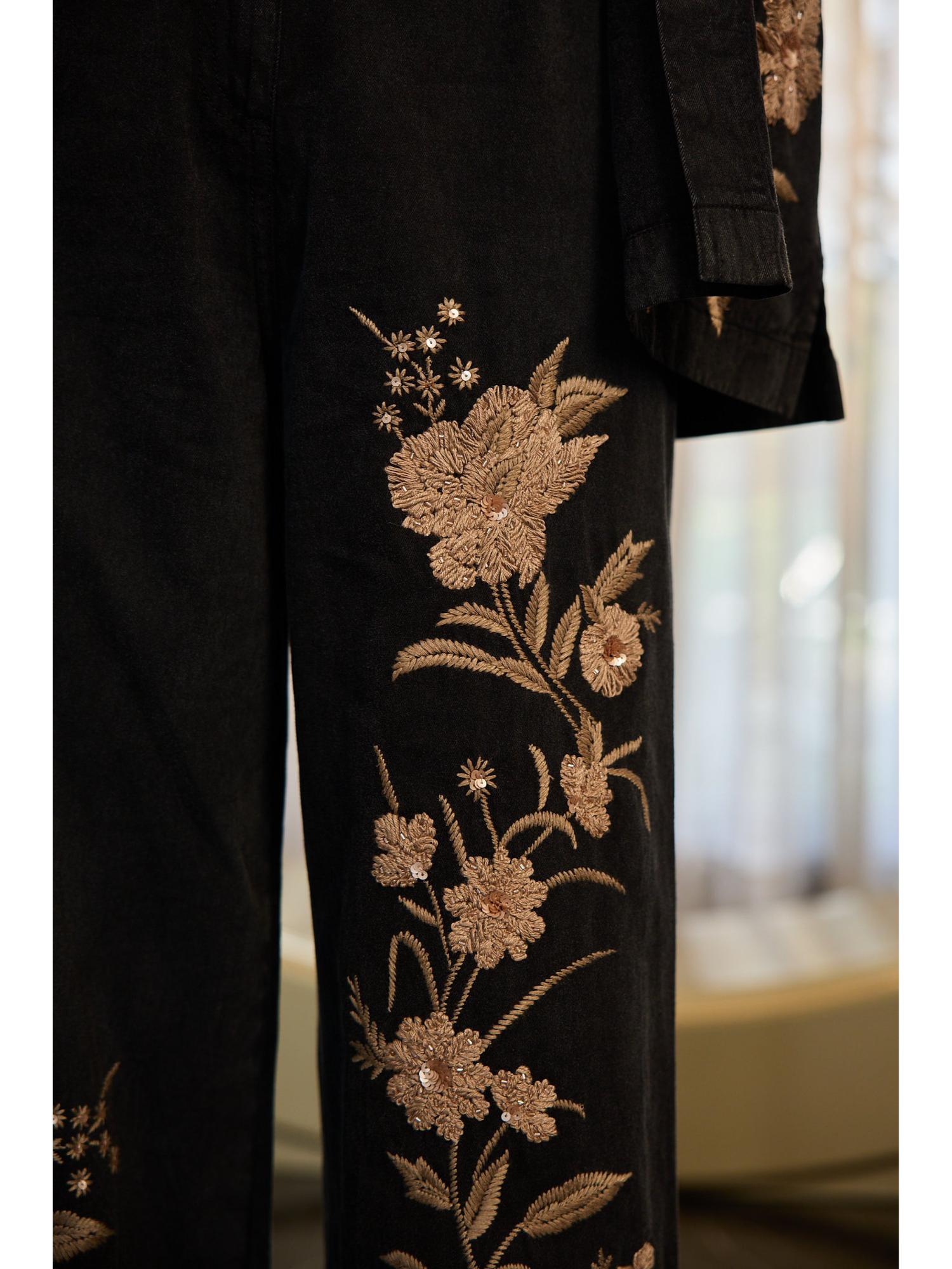 Claudy Black Thread Work Top with Pant