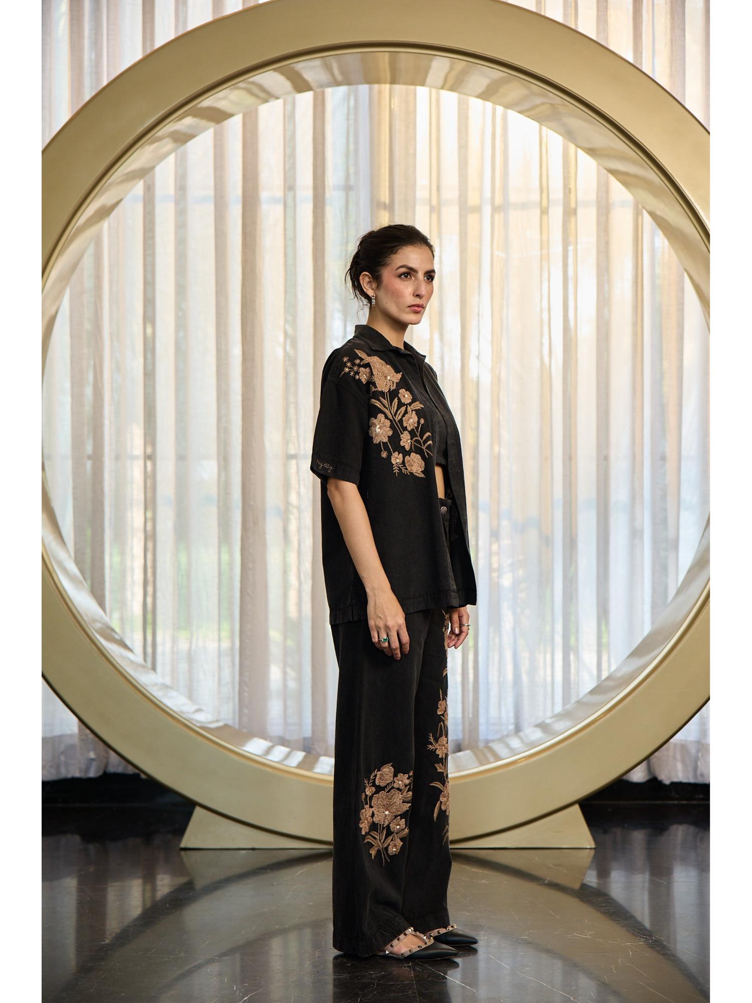Claudy Black Thread Work Top with Pant