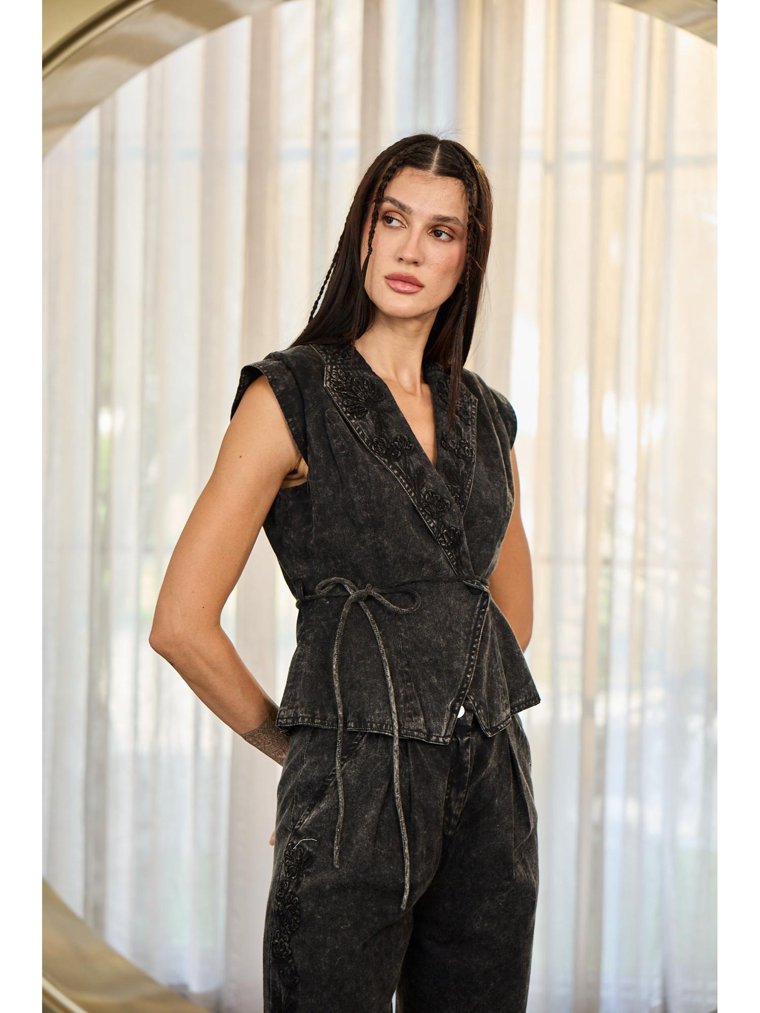 Duli Black Denim Top with Pant
