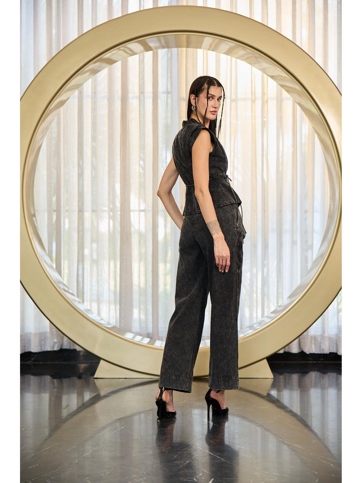 Duli Black Denim Top with Pant