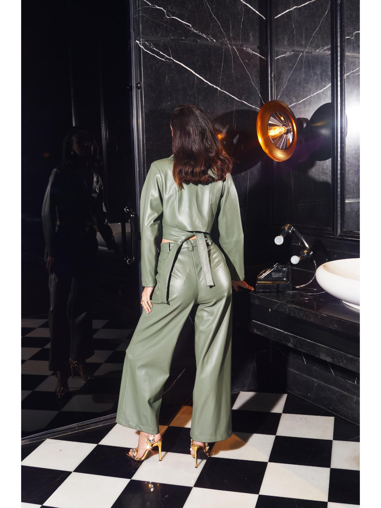 Faye Green Lather Palin Crop Jacket with Pant