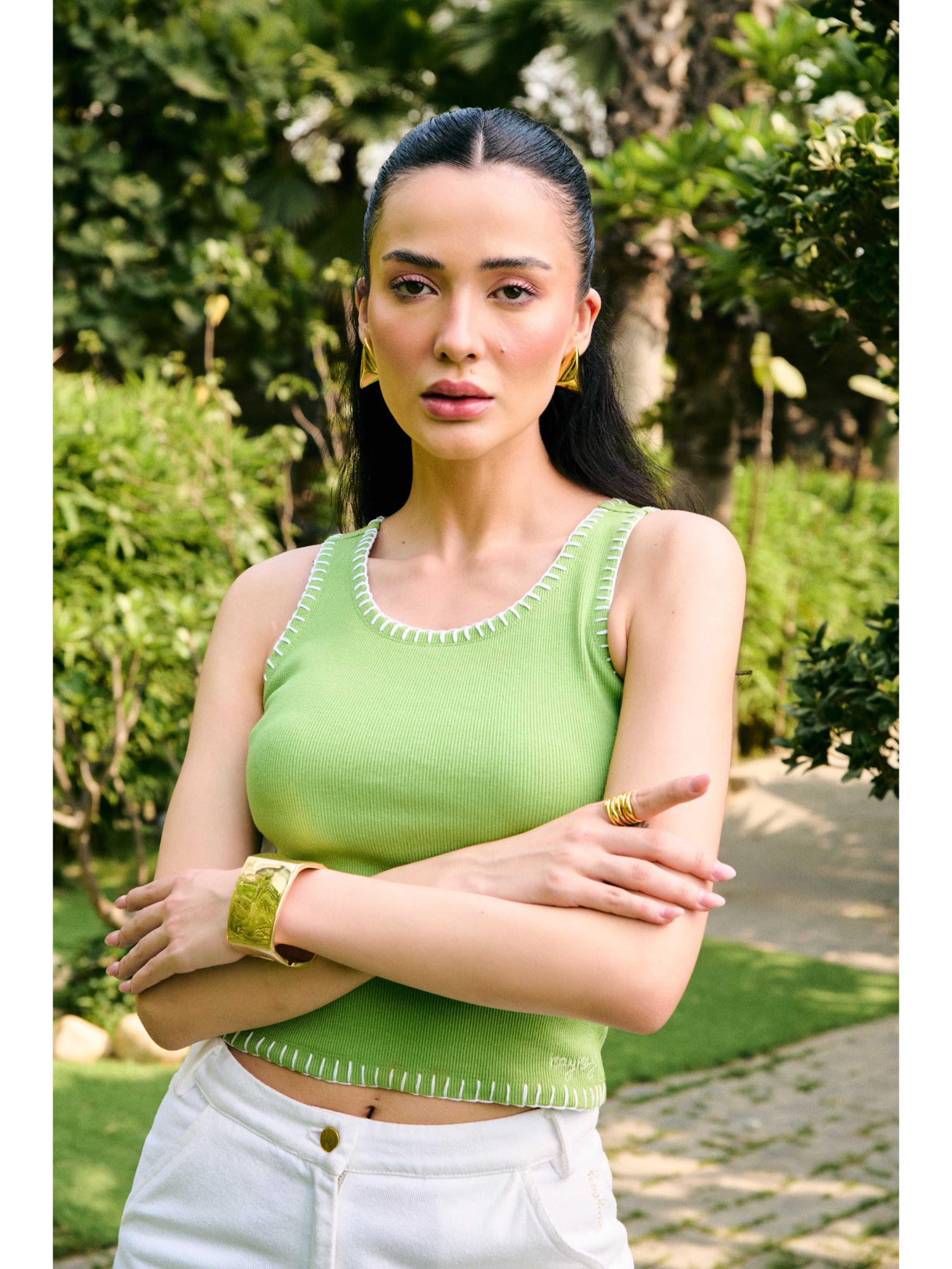 Harlow Green Denim Top with Pant