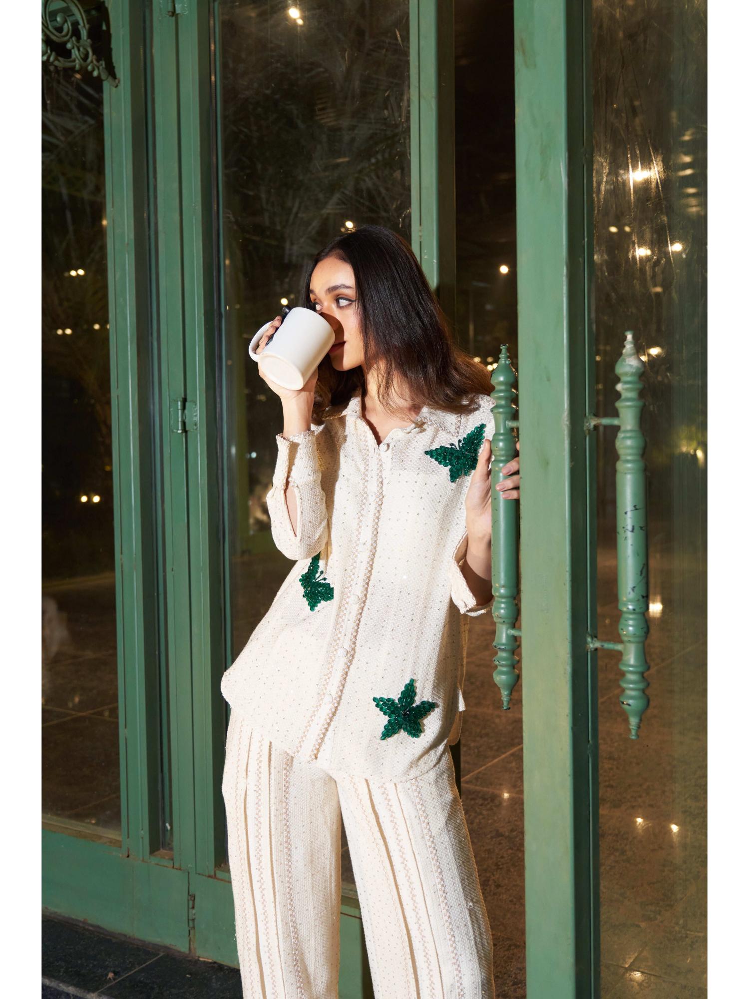 Leyla Beige Georgette Top with Pant