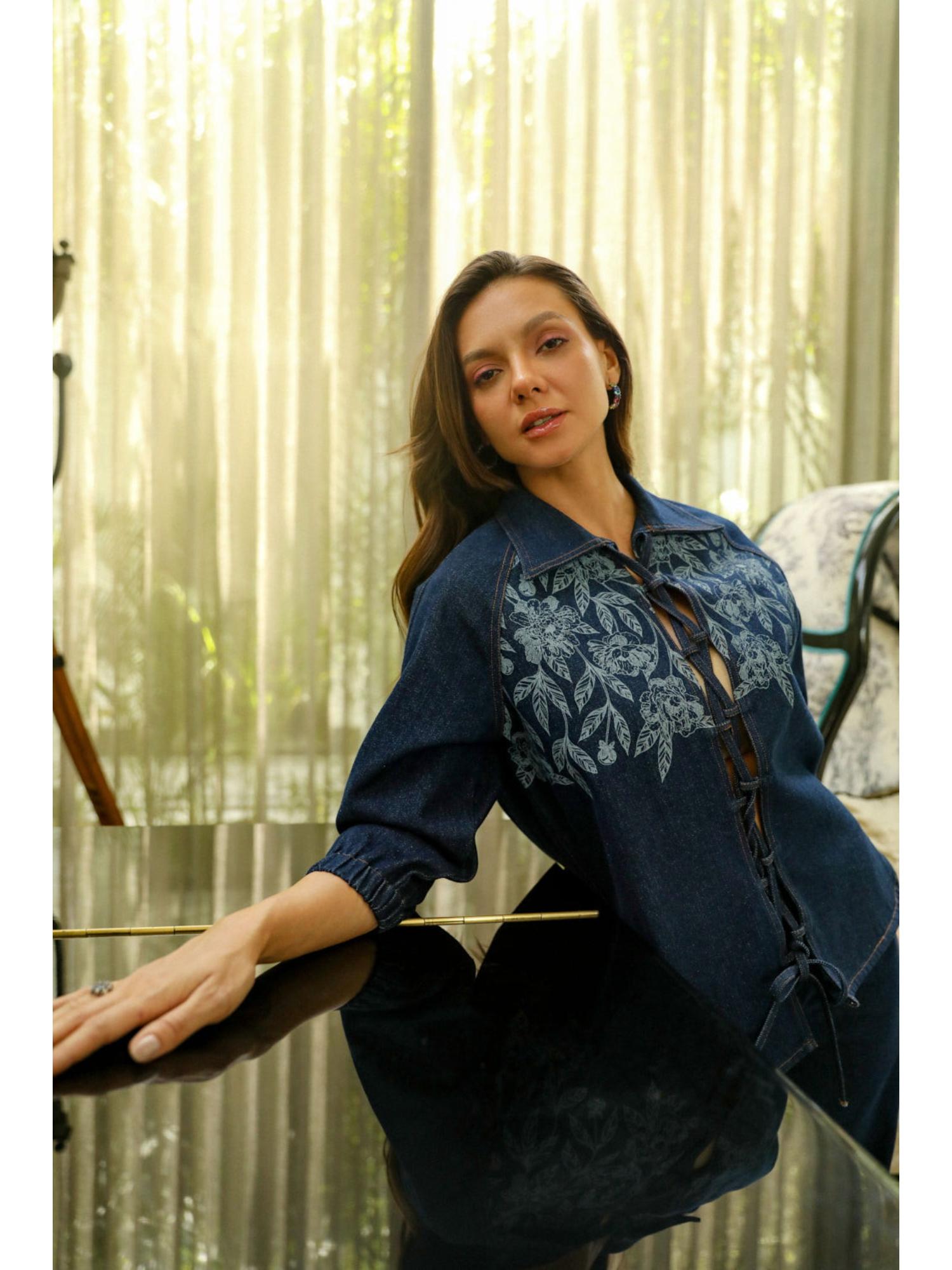 Lowis Blue Denim Thread Work Top with Pant