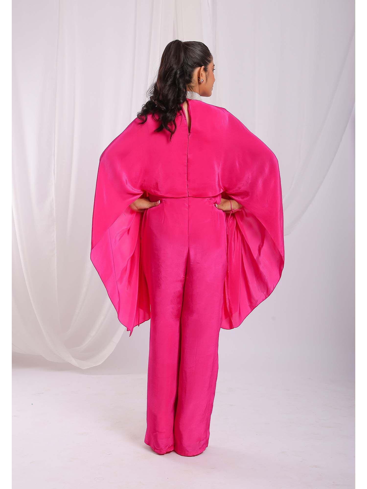 Tassel Tie Embroidered Cape Jumpsuit