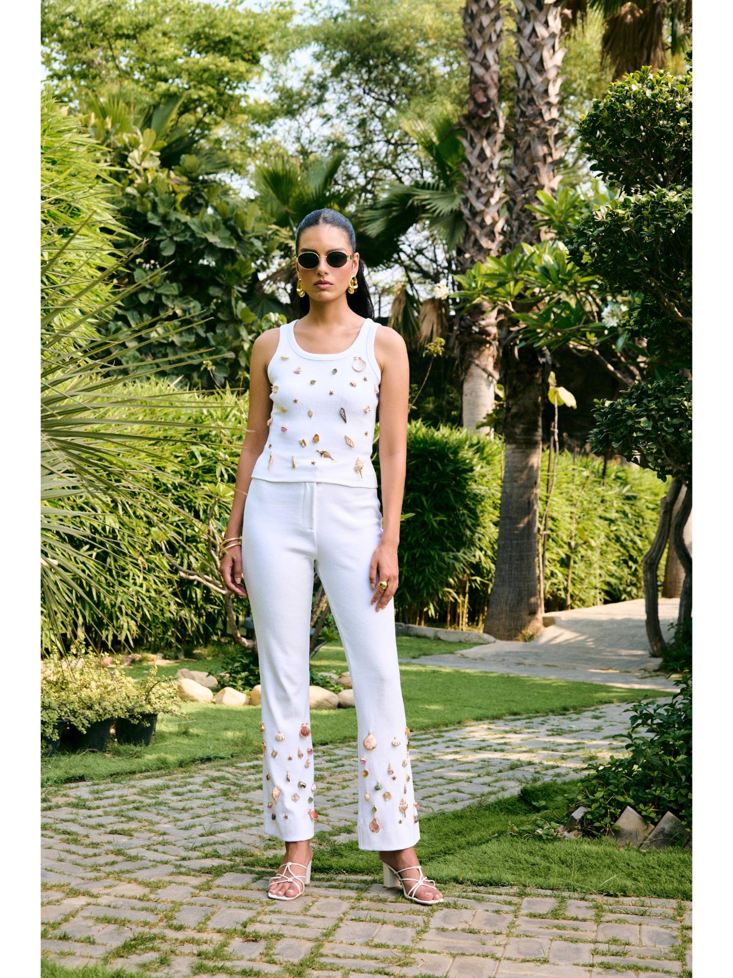 Odessa White Embellished Top with Pant
