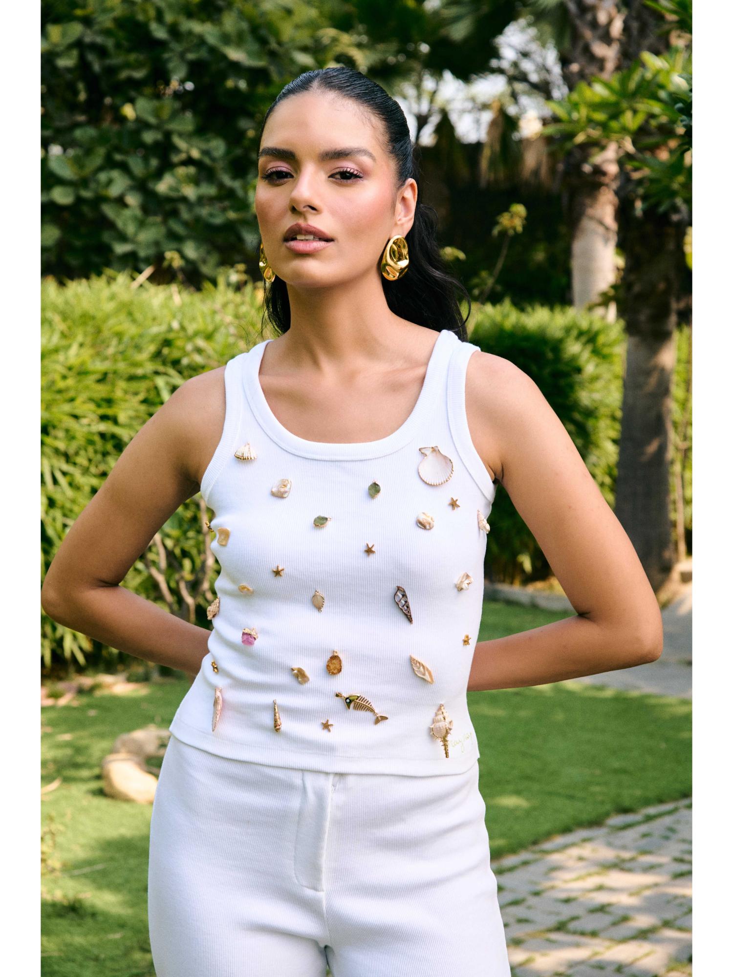 Odessa White Embellished Top with Pant