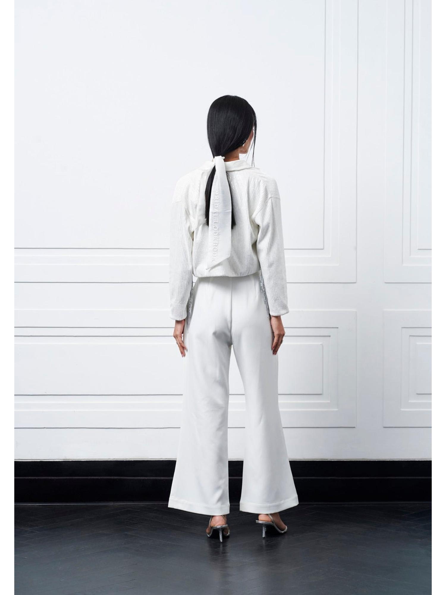 Tora White Lycra Plain Top and Pant