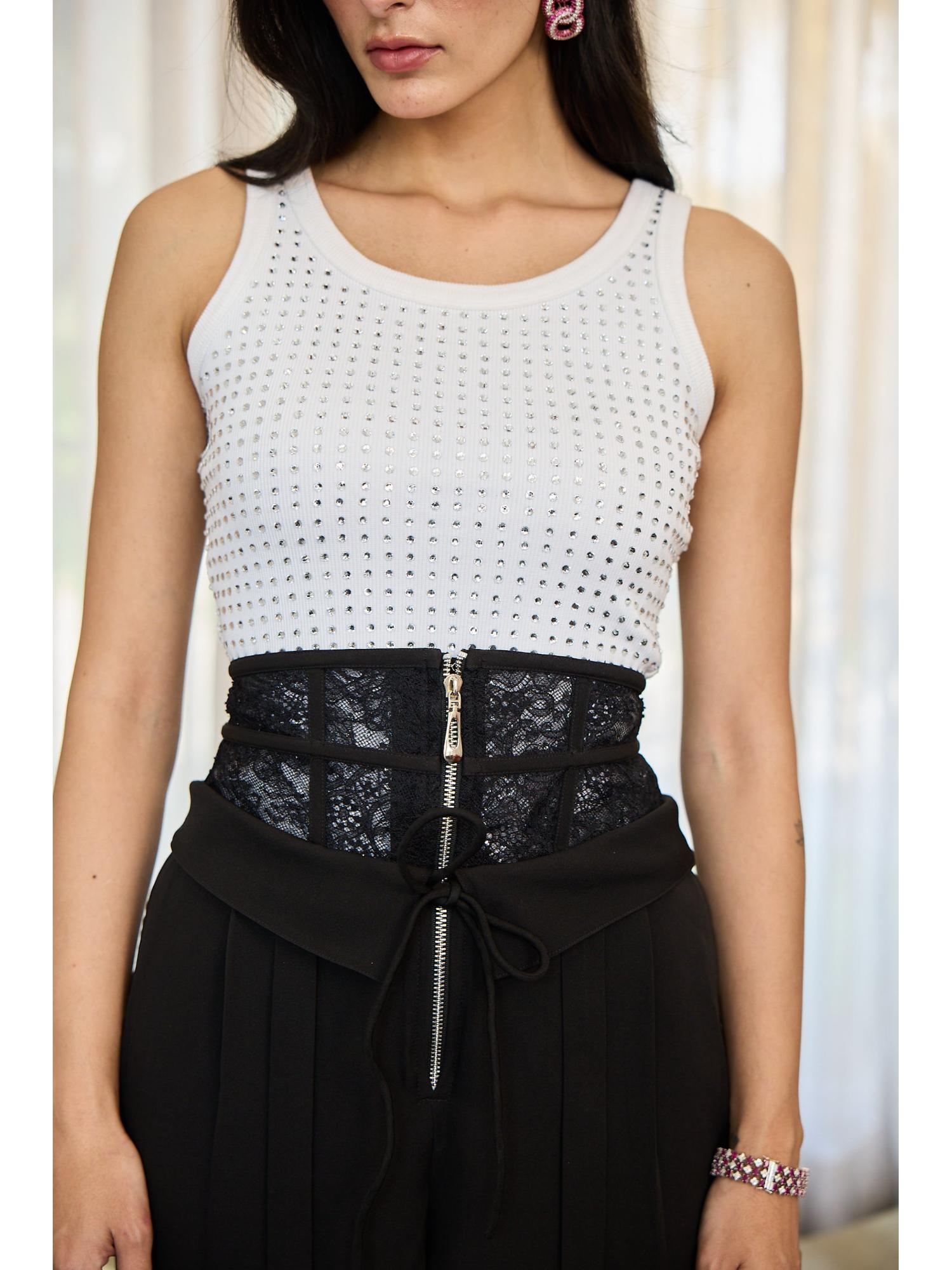 Cobo Black Crepe Solid Trouser