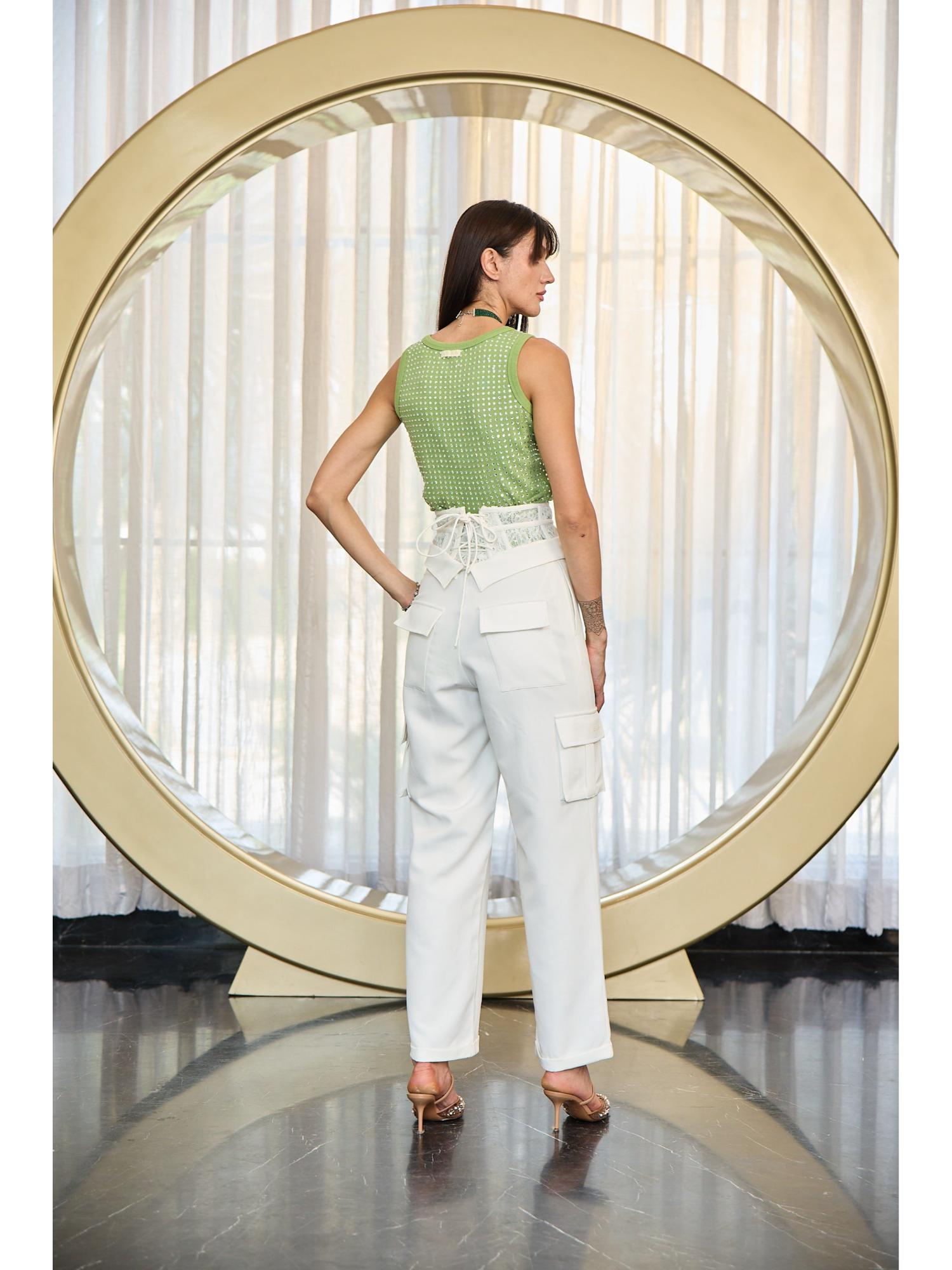 Fui White Denim Solid Trouser