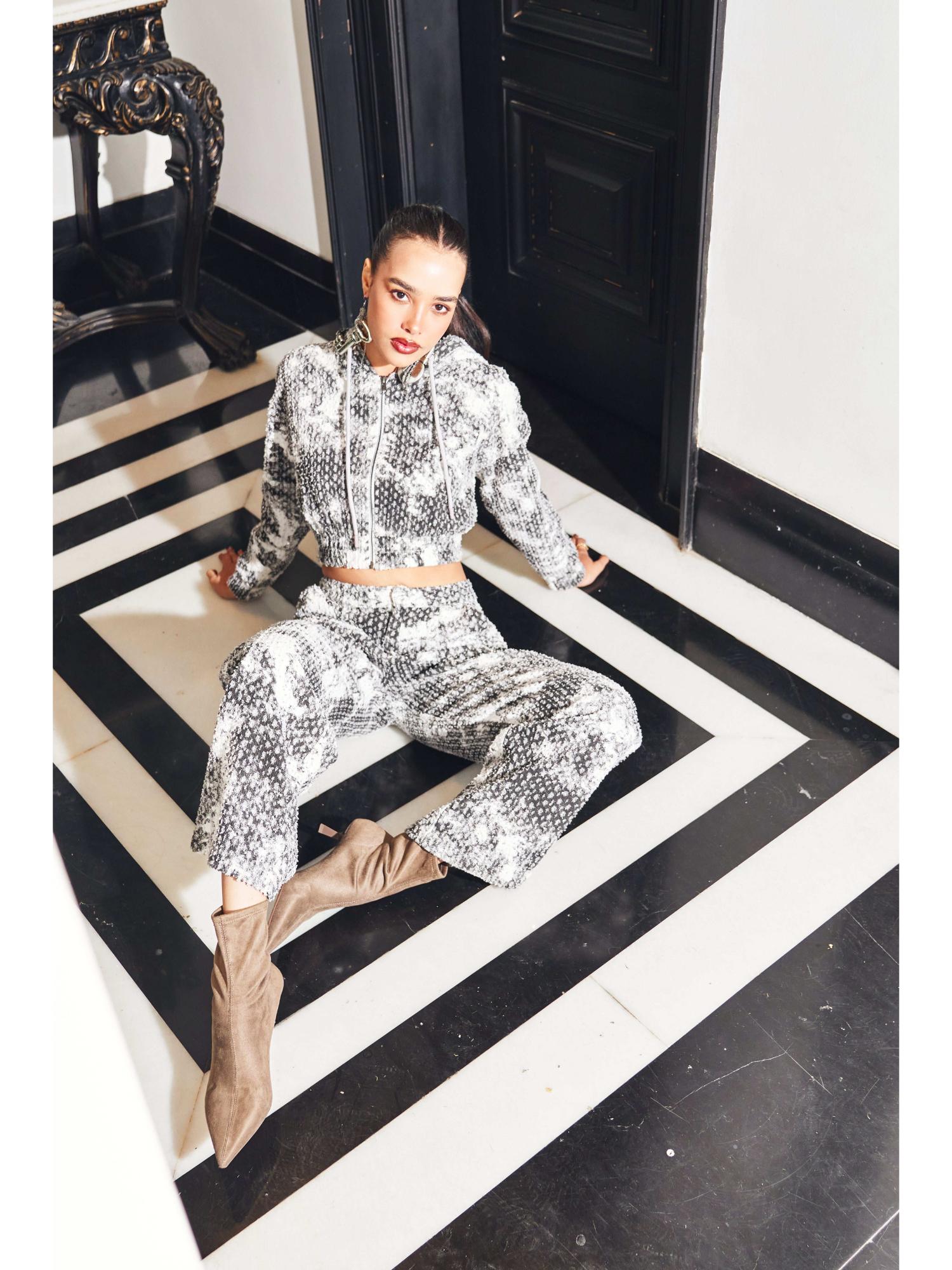 Aria Grey Printed Pant with Jacket