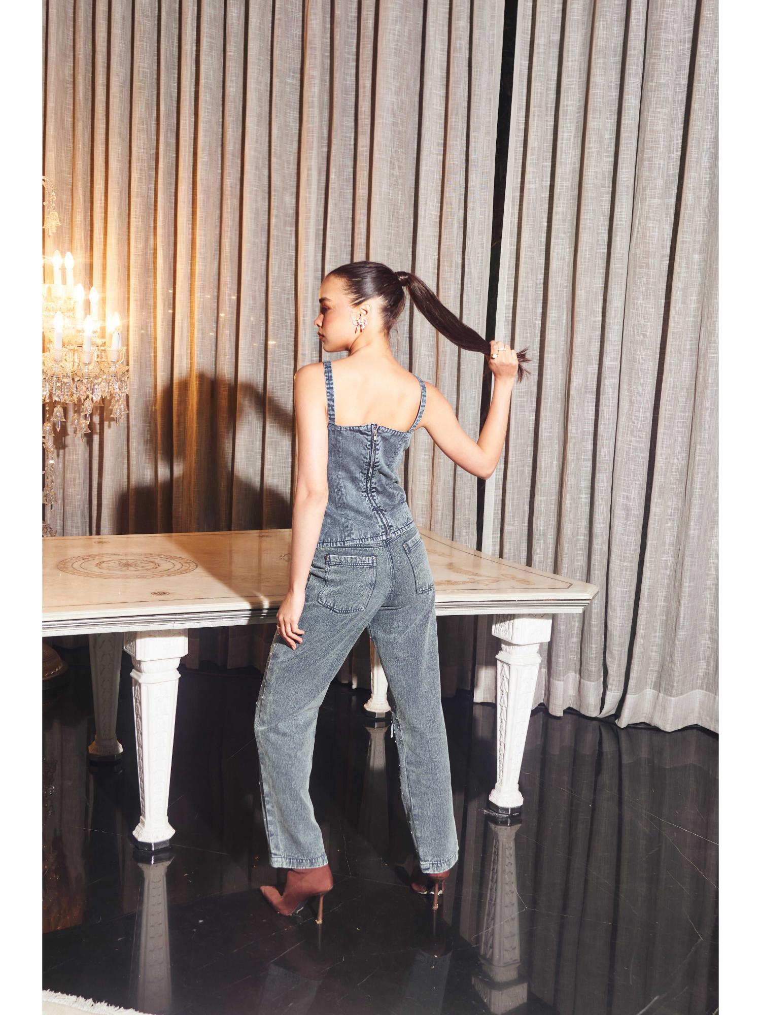 Celina Grey Denim Top with Pant