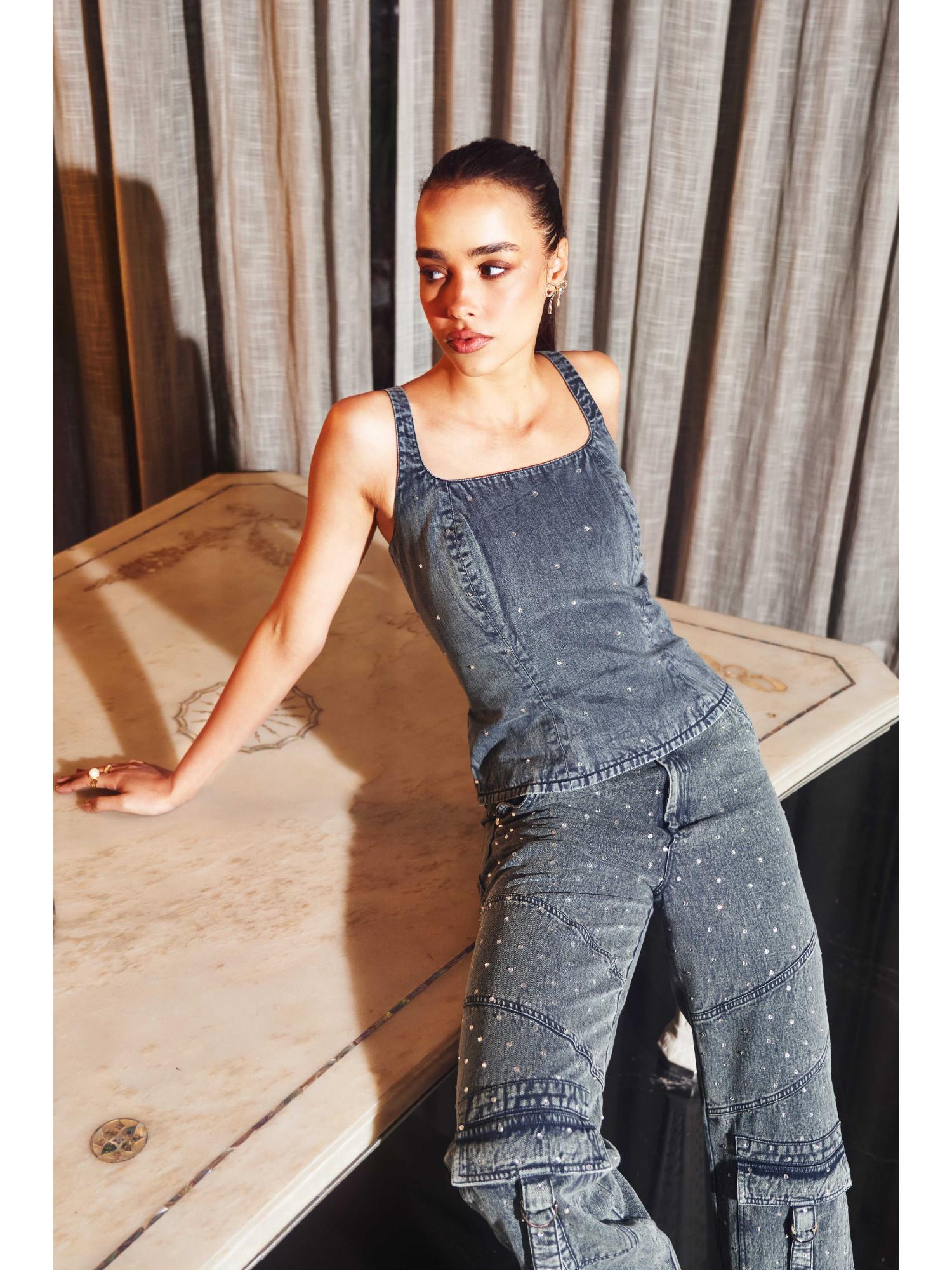 Celina Grey Denim Top with Pant