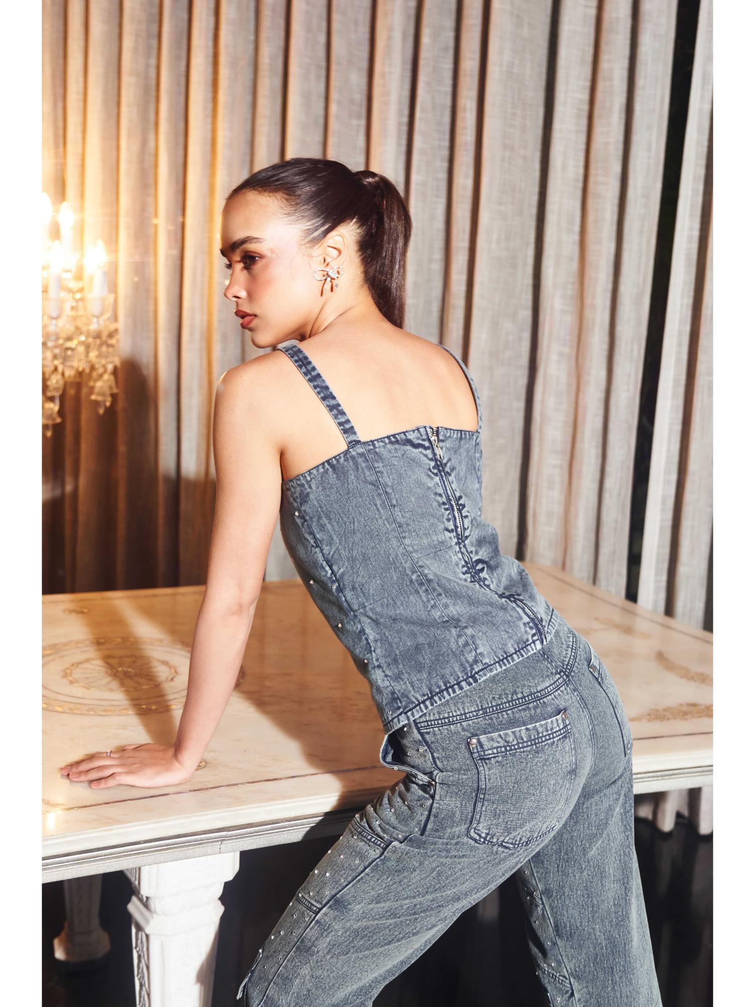 Celina Grey Denim Top with Pant