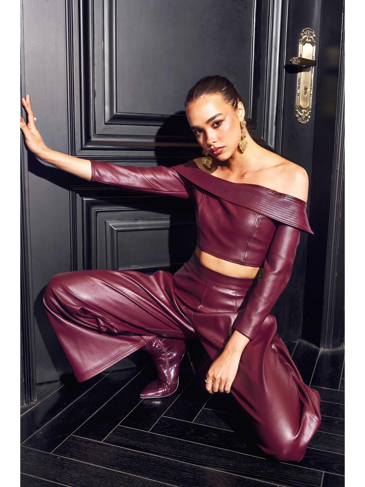 Rachel Maroon Lather Top and Pant