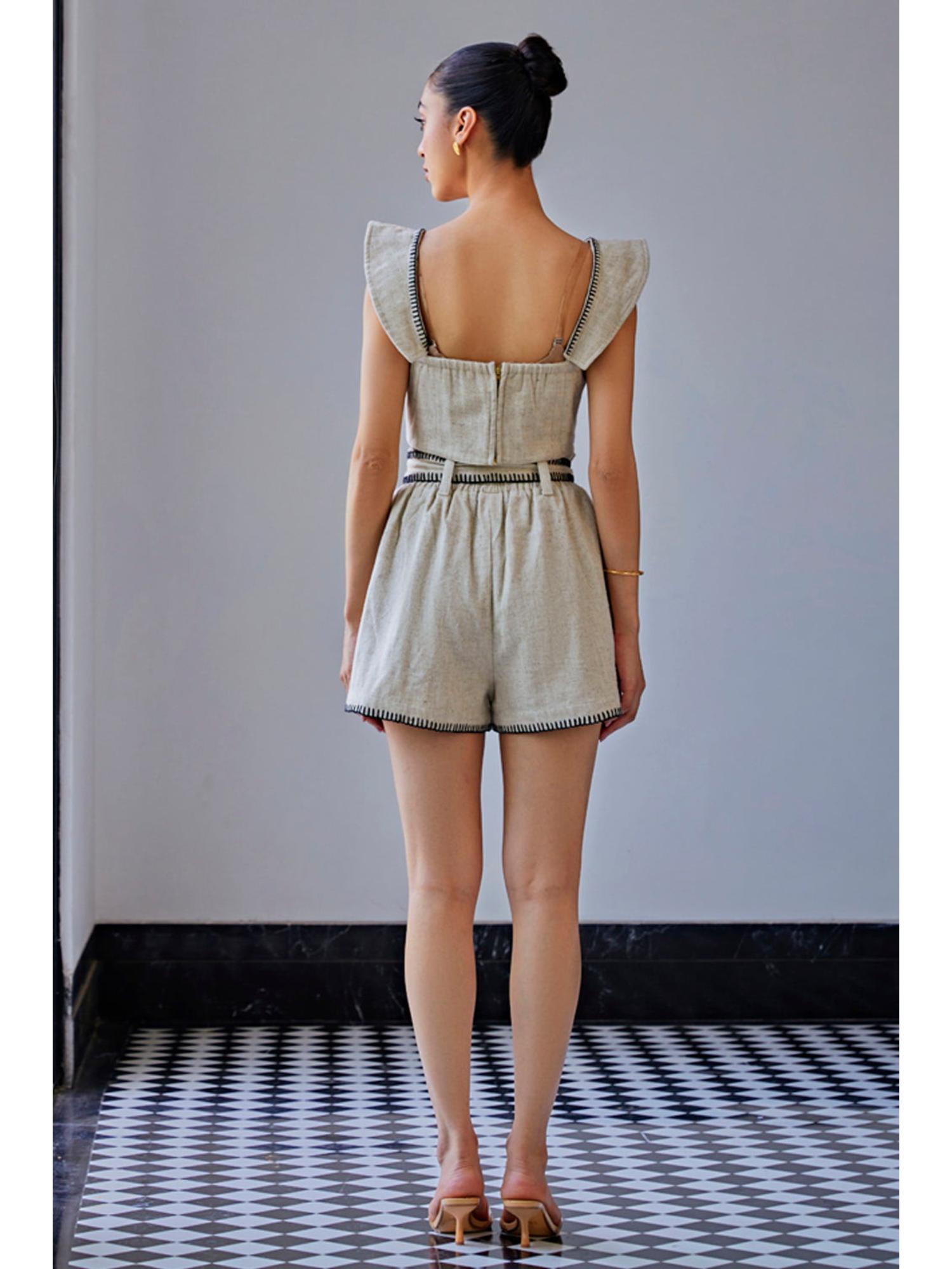 Blanket Stitch Grey Top with Shorts