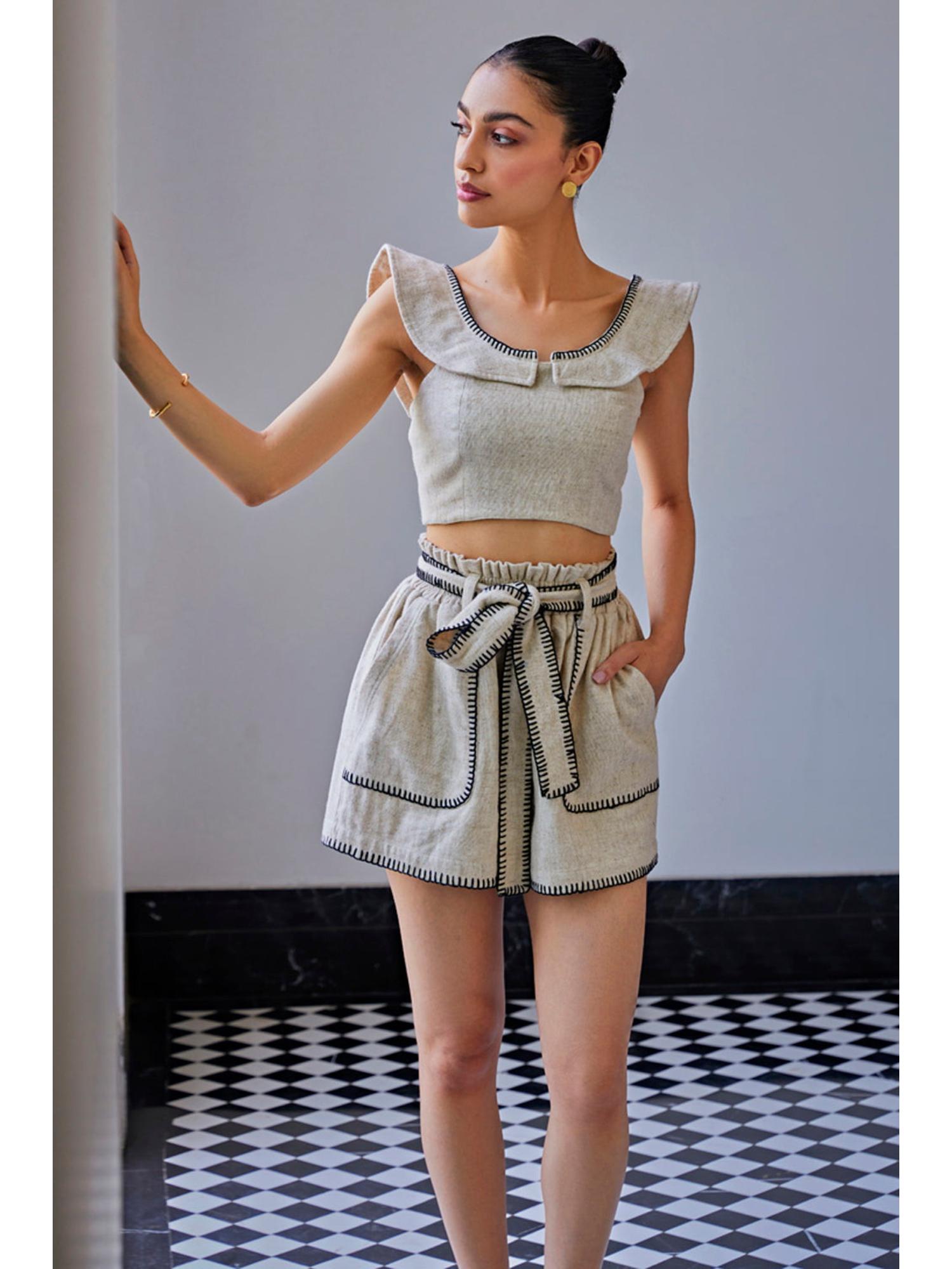 Blanket Stitch Grey Top with Shorts