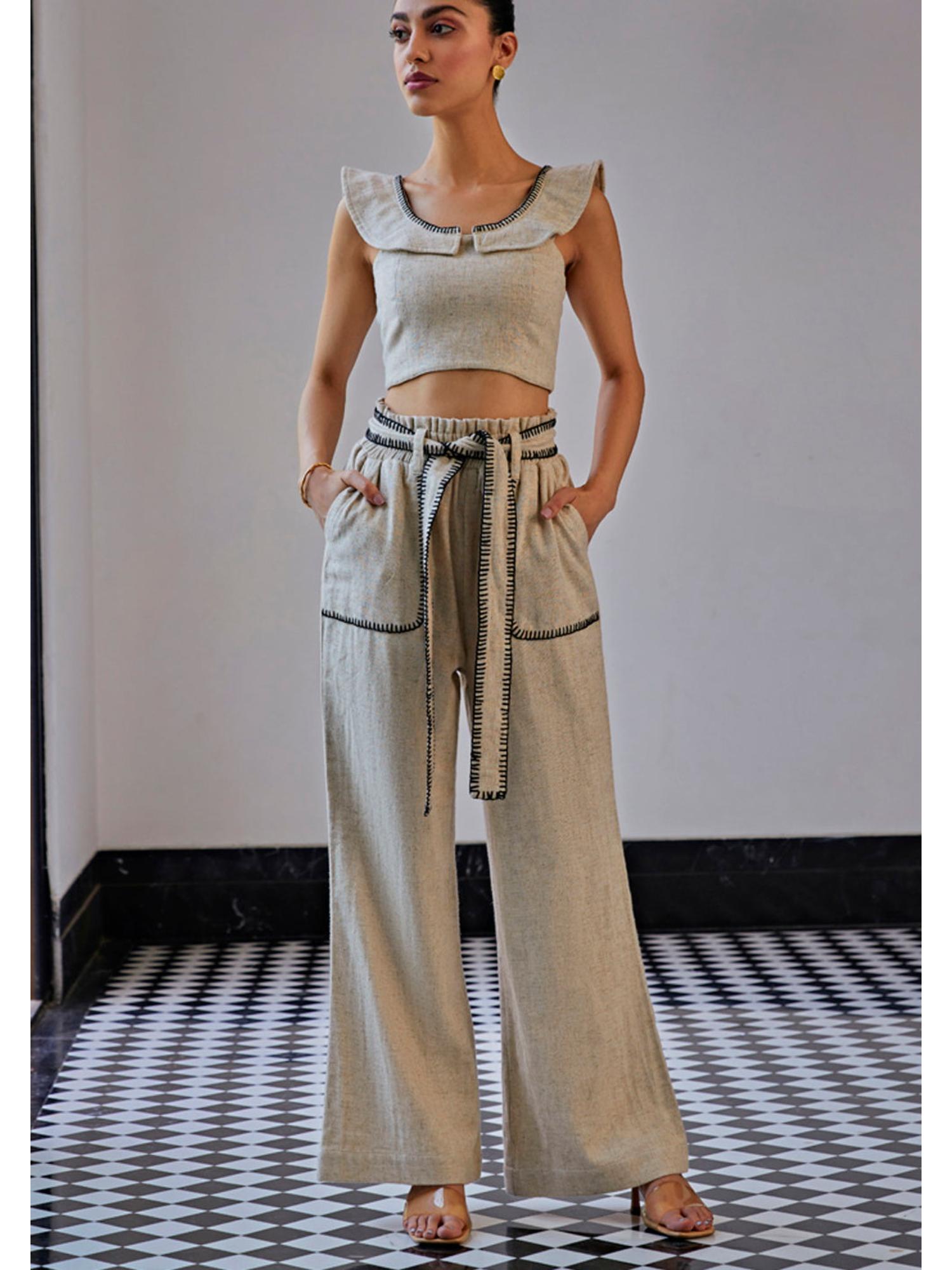 Blanket Stitch Grey Top with Pant
