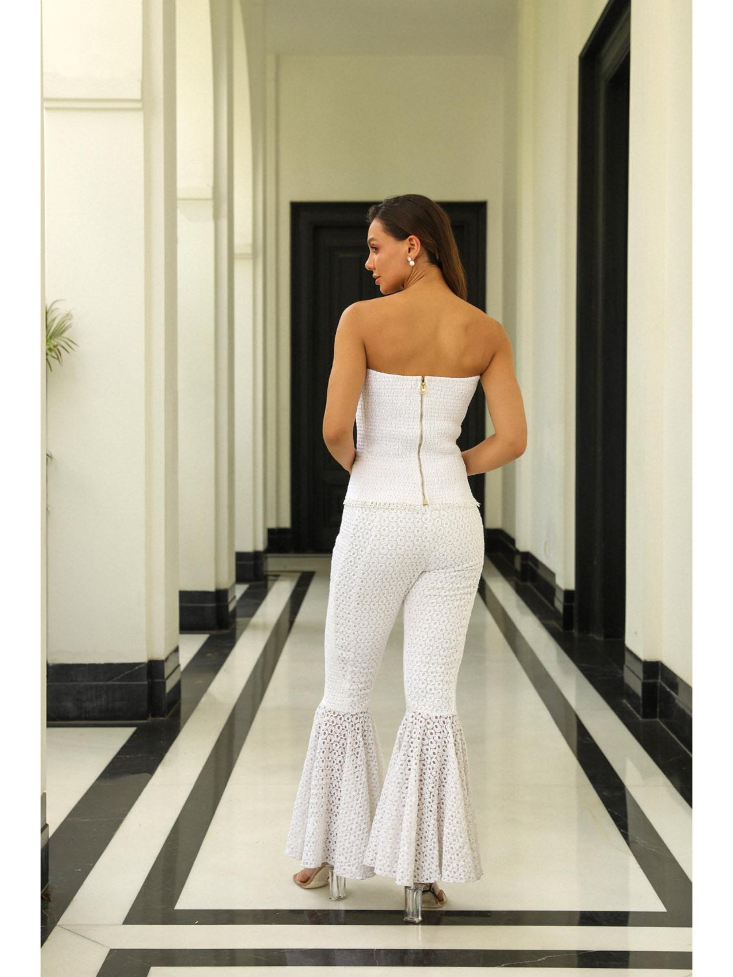 Miu White Cotton Thread Work Top with Pant