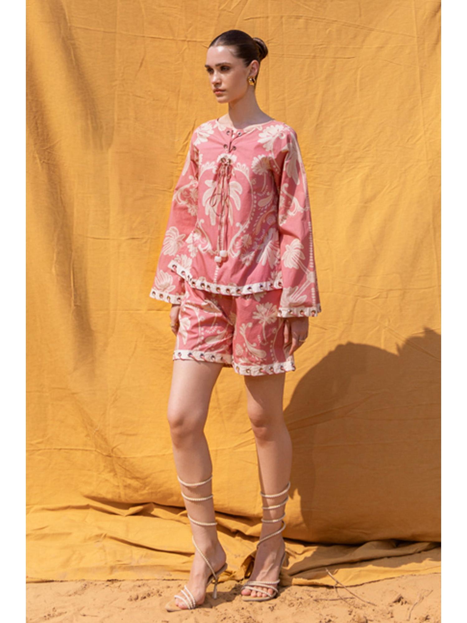 Pink Amber Print Top and Shorts