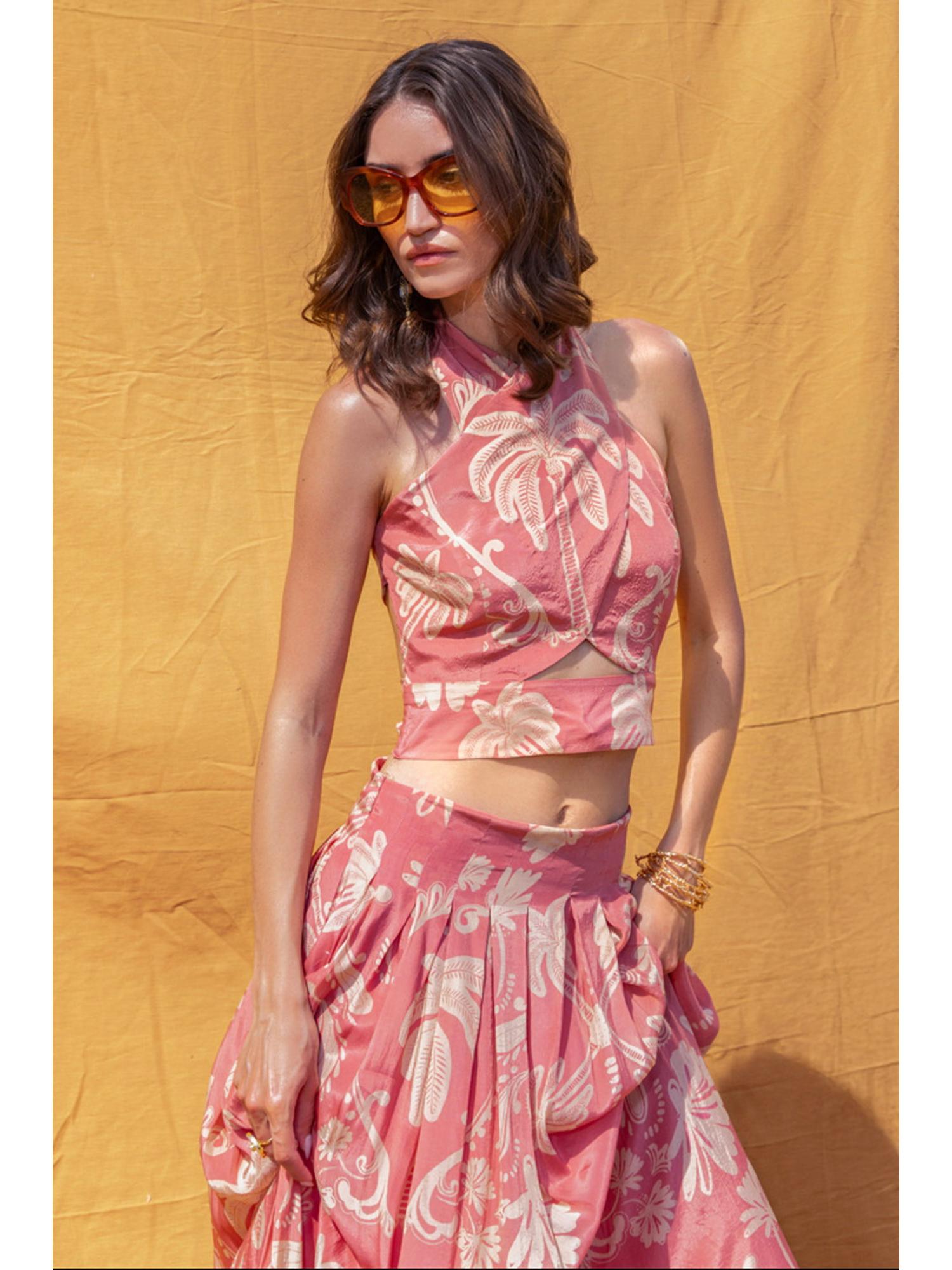 Jasmine Pink Printed Top and Skirt