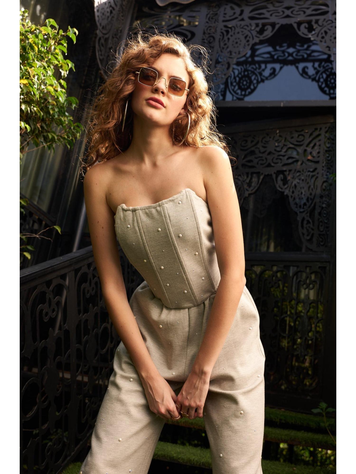 Amelia Cream Embellished Top and Pant