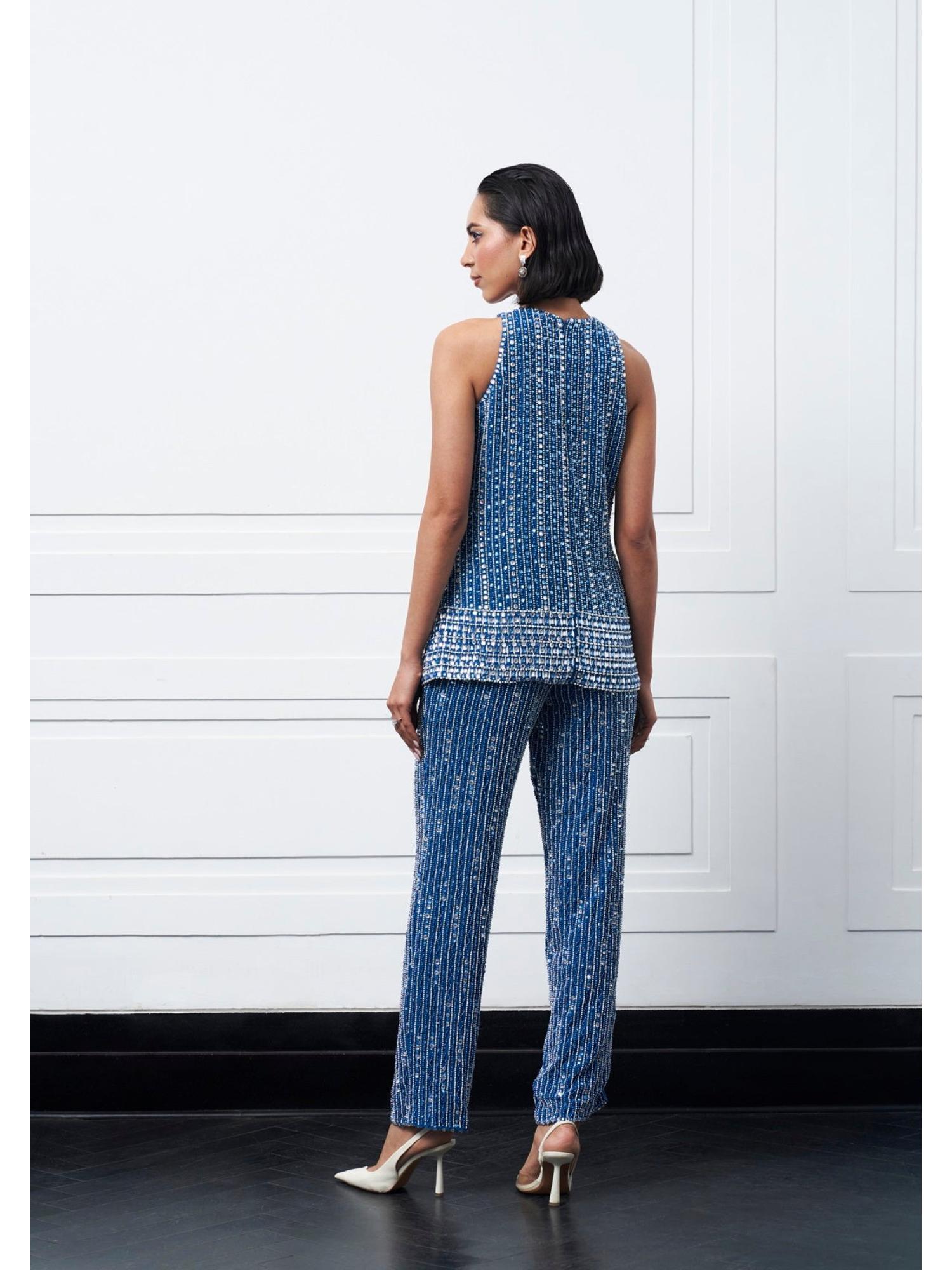 Aura Blue Embellished Top and Pant