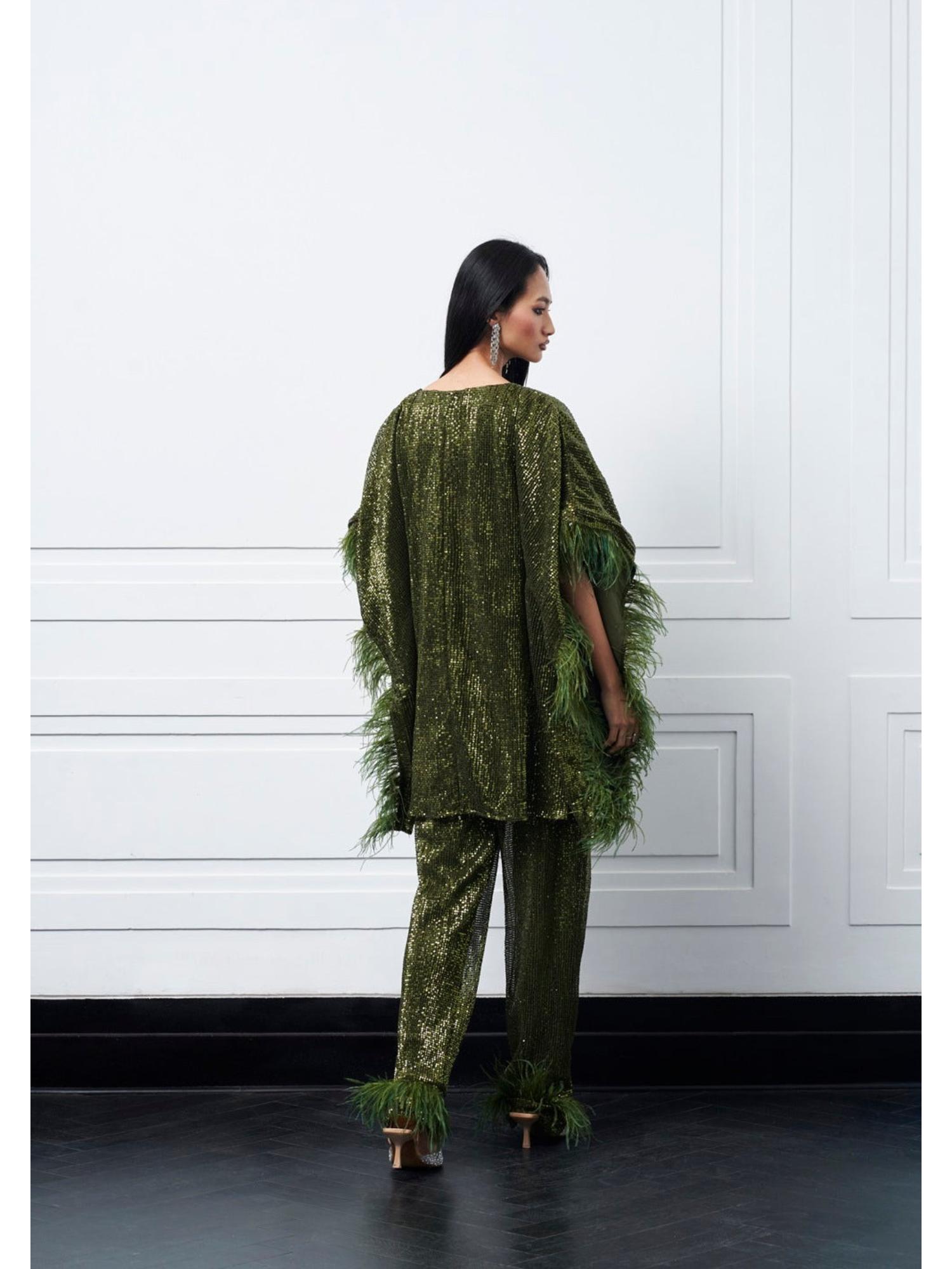 Hugo Green Net Embellished Top with Pant