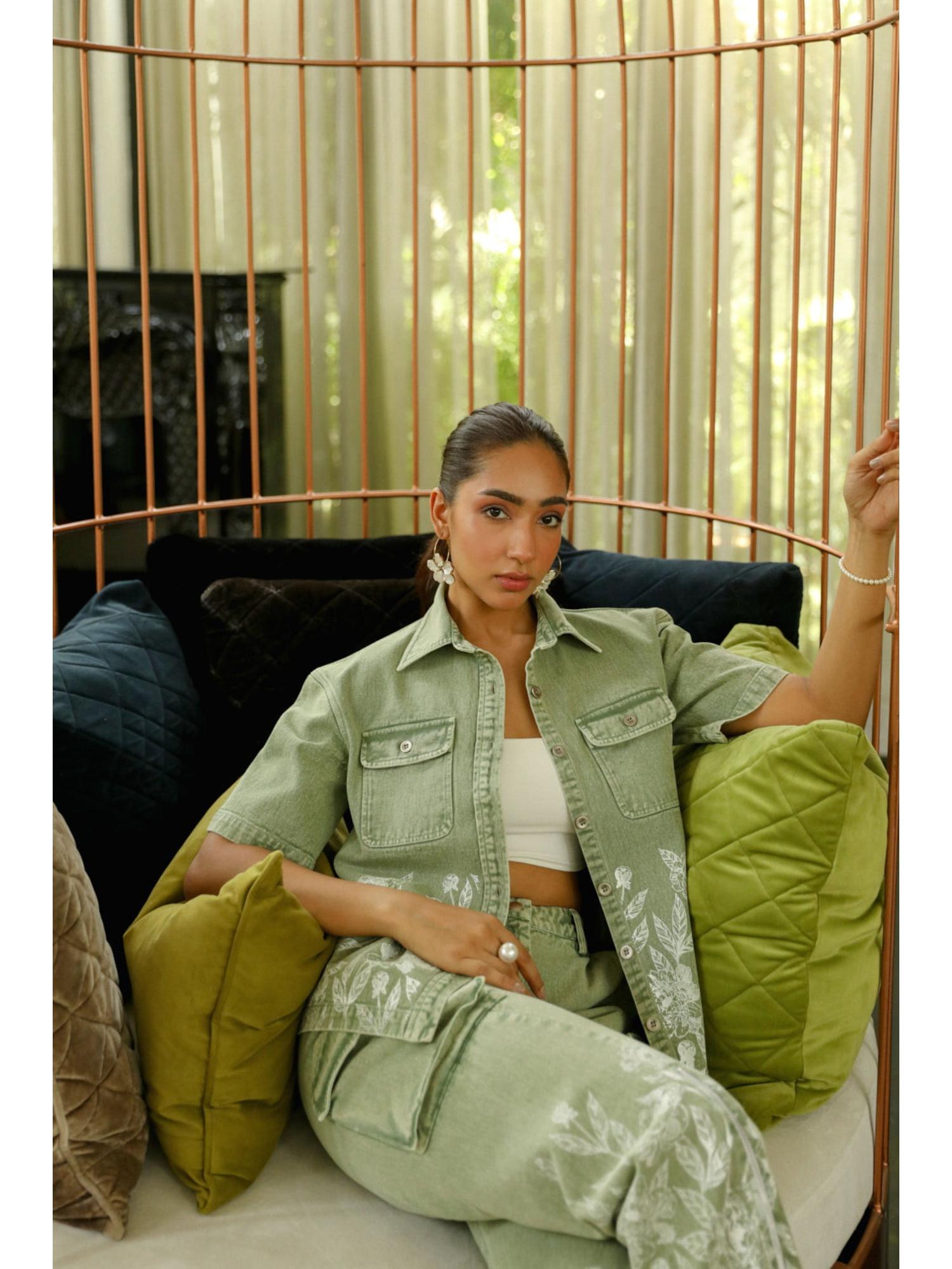 Lowis Green Denim Shirt with Pant