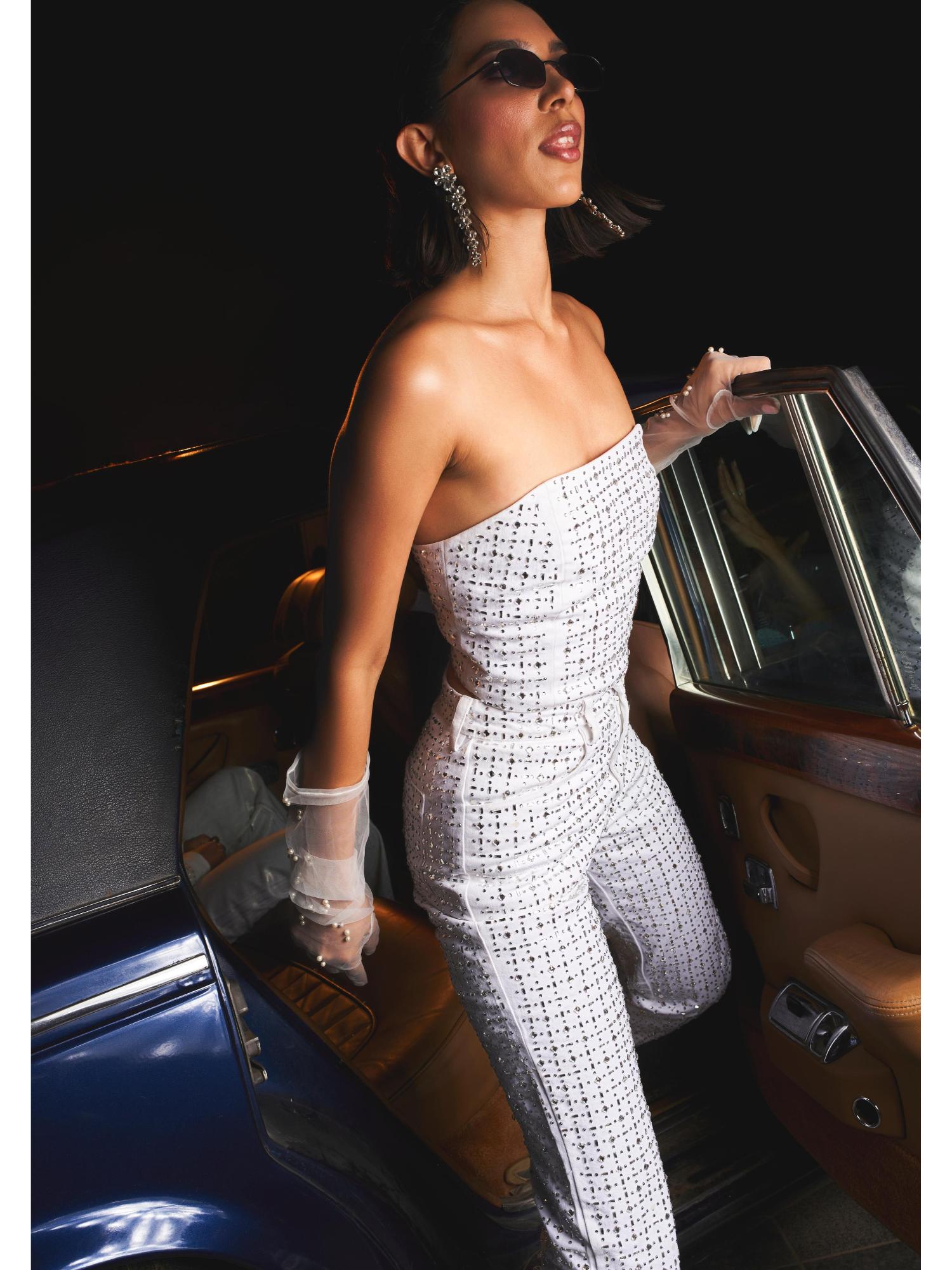 Nolia White Cotton Top with Pant
