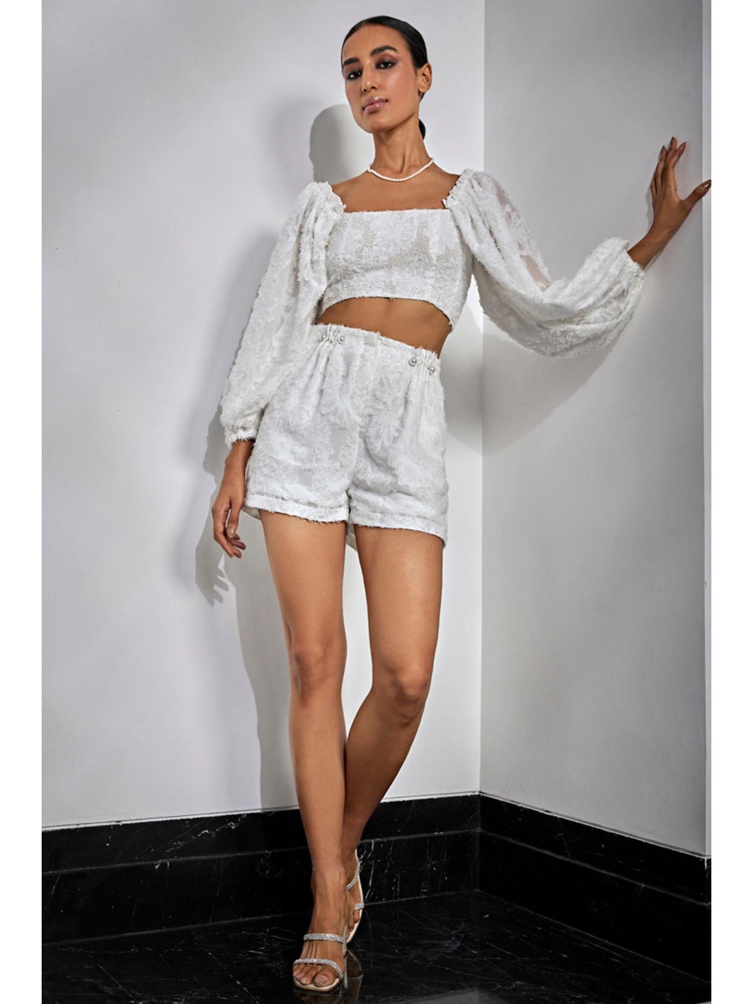 Pearl Off White Embellished Top and Short