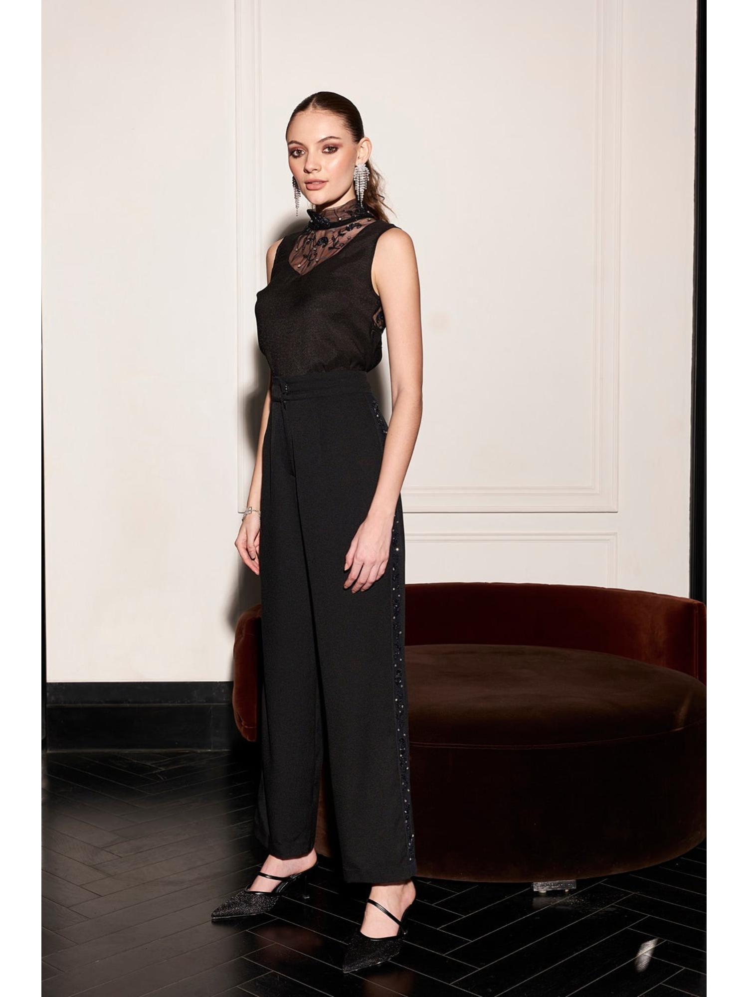 Quinn Black Embroidered Crepe Top and Pant