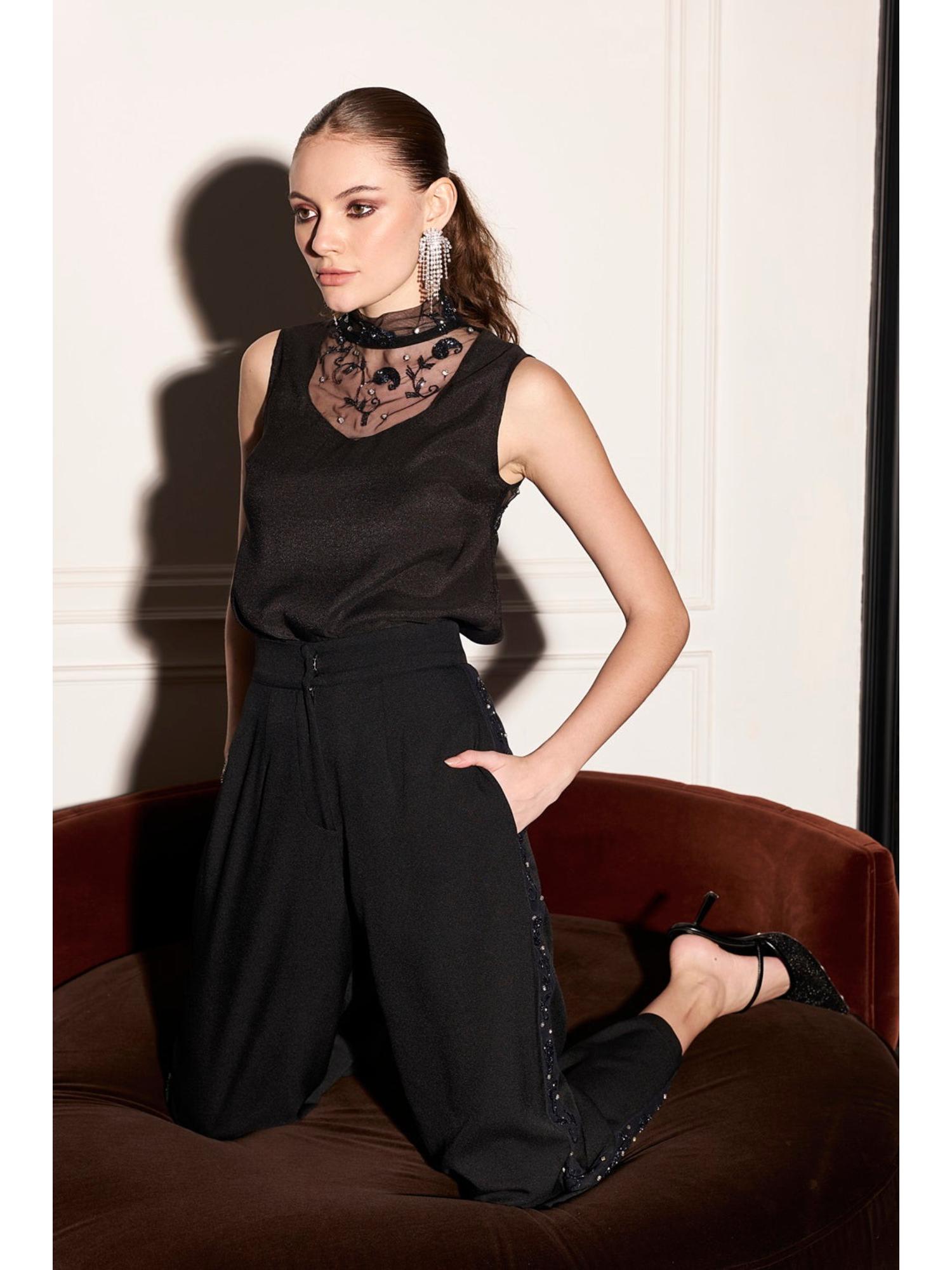 Quinn Black Embroidered Crepe Top and Pant