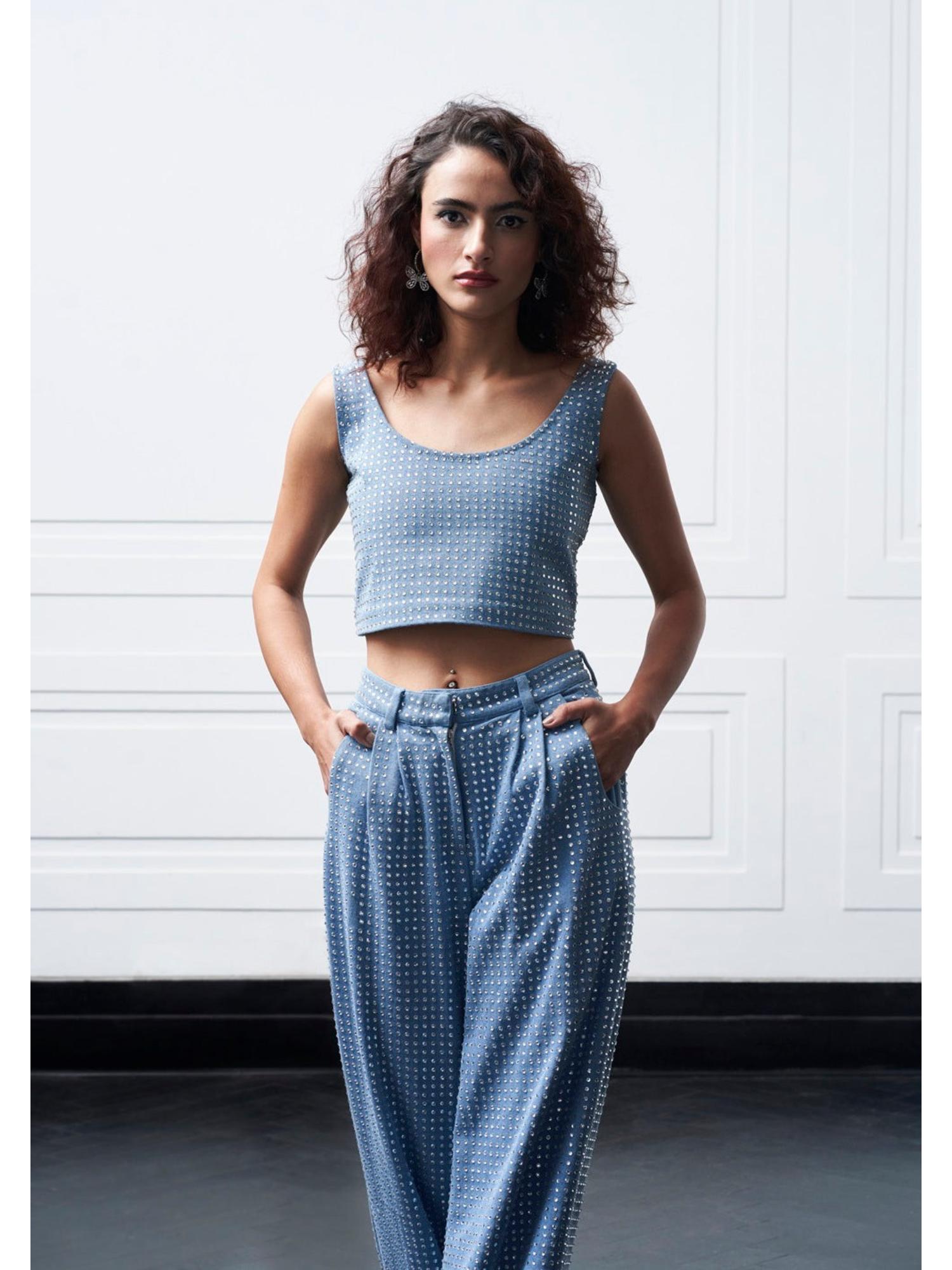 Ricka Blue Denim Embellished Top and Pant