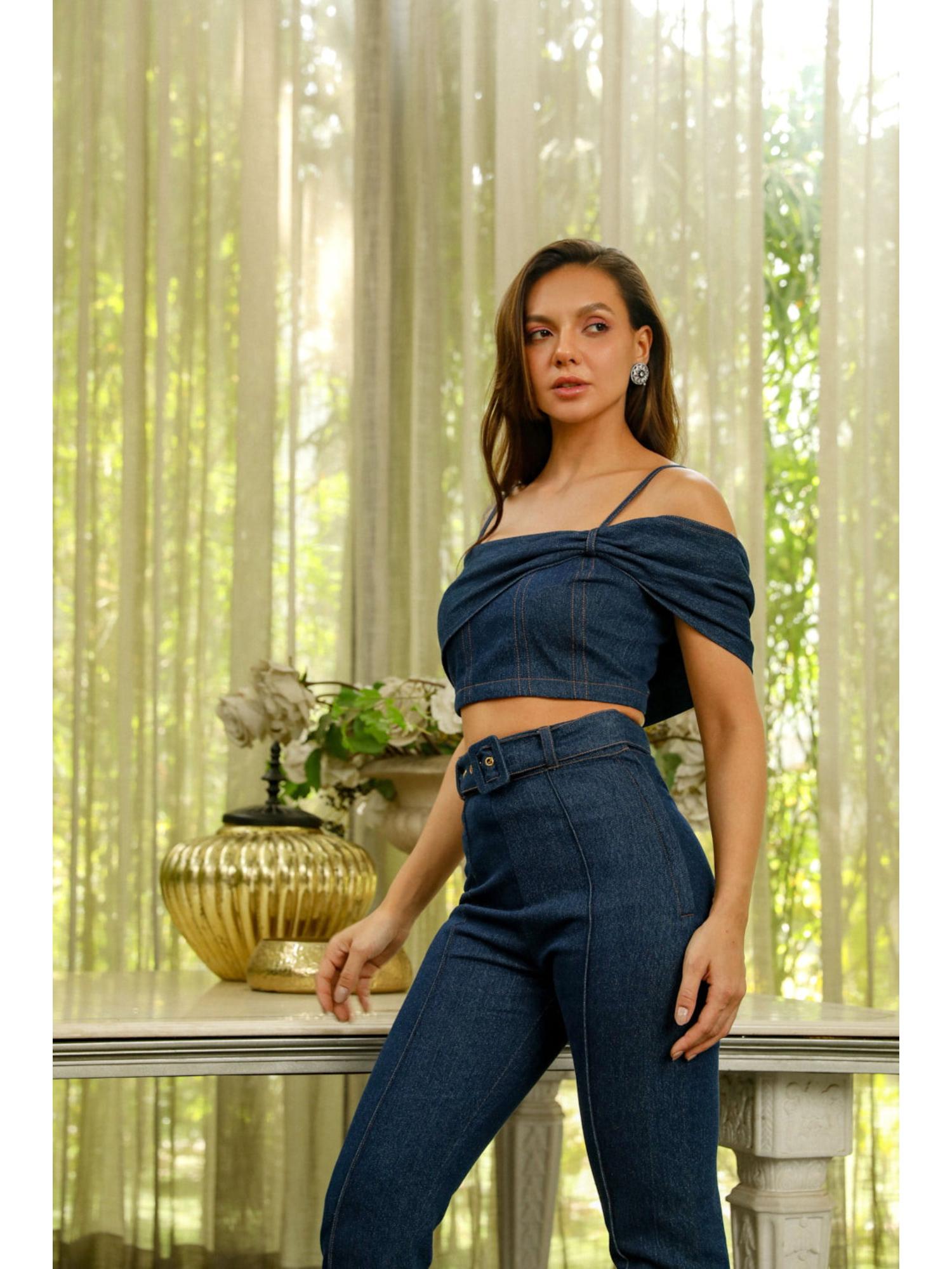 Rizzo Blue Cotton Plain Top and Pant