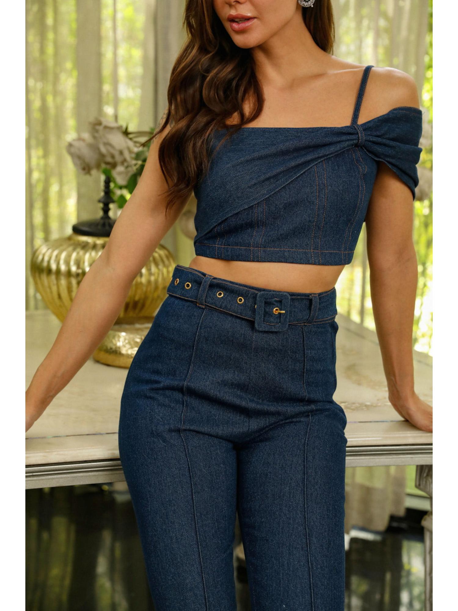 Rizzo Blue Cotton Plain Top and Pant